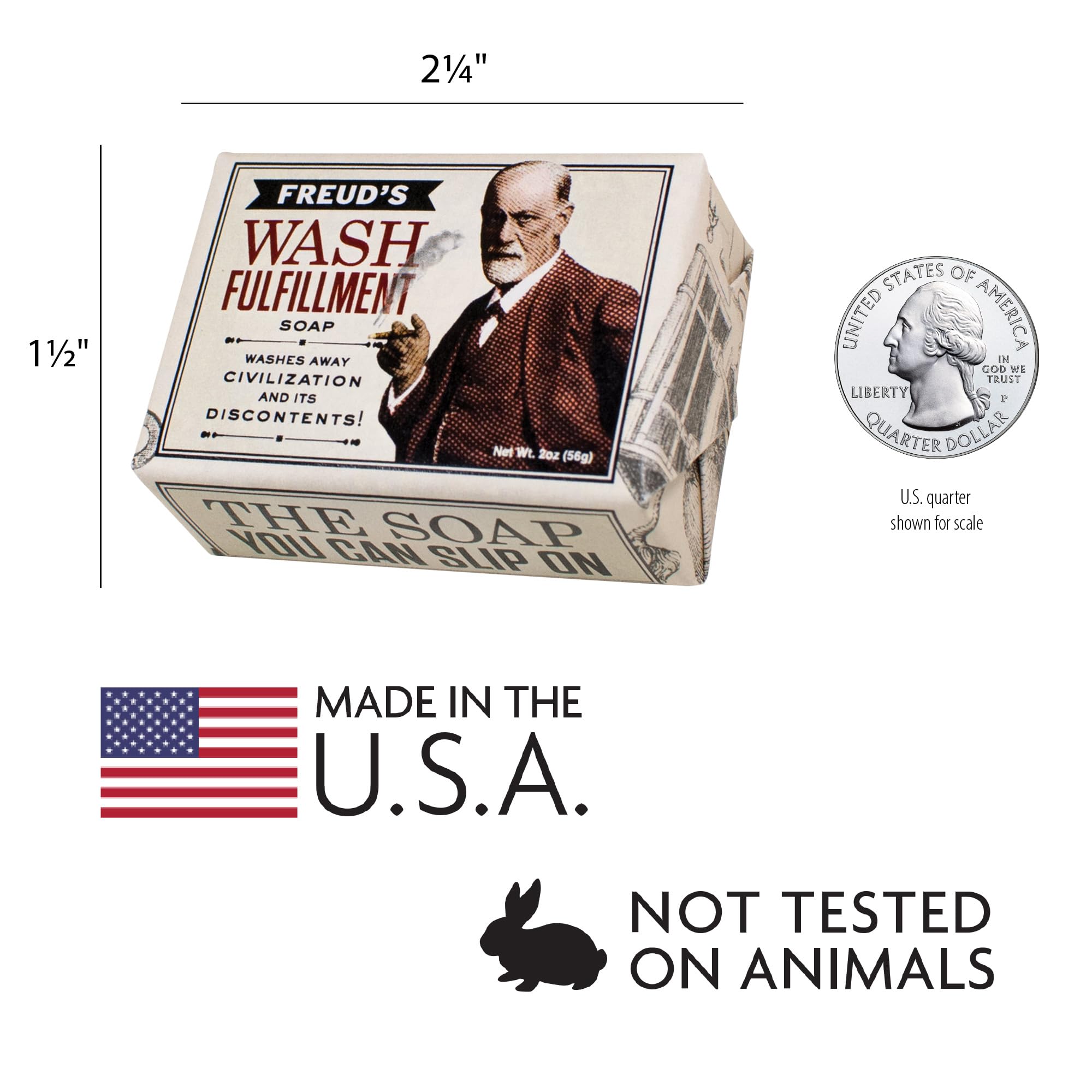 Freud Wash Fulfillment Soap - 2oz Travel Size Guest Bar | Made in USA | Novelty Gift for Psychologists & Philosophy Lovers | Perfect for Home, Office & Travel Use