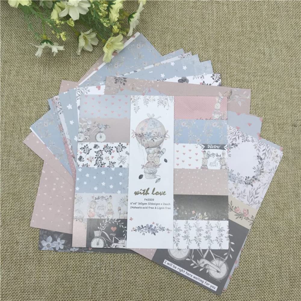 KAIZKING 24-Sheet 6x6 Inch Scrapbook Paper Pack - Floral Love Patterned Craft Paper for DIY Cards, Journals & Scrapbooking - Premium Handmade Background Paper Pad for Card Making & Decorative Projects