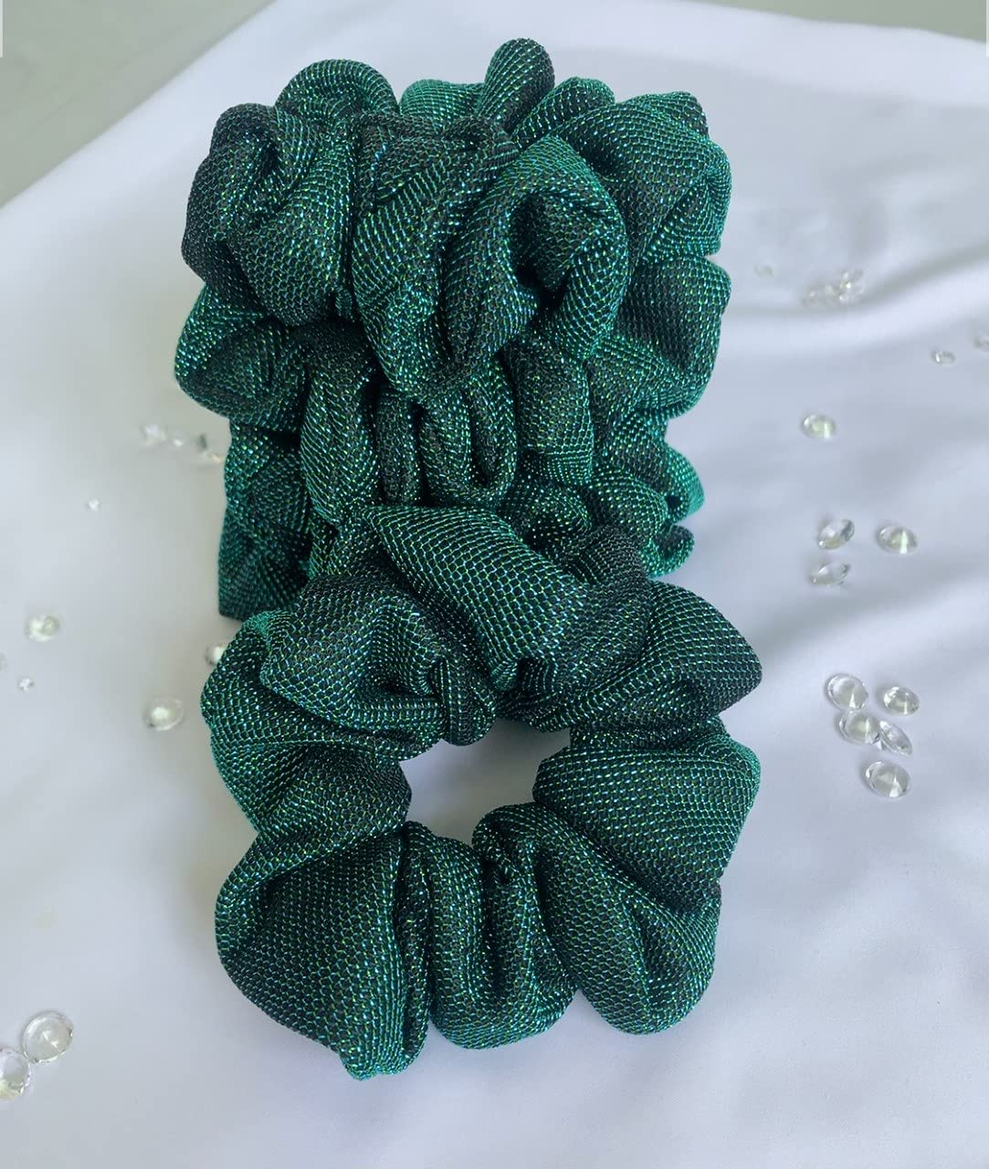 Forest Glitter Green Hair Scrunchies - Stretchable Elastic Ponytail Holders for Women & Girls | Perfect for School, Workout, Office & Everyday Use