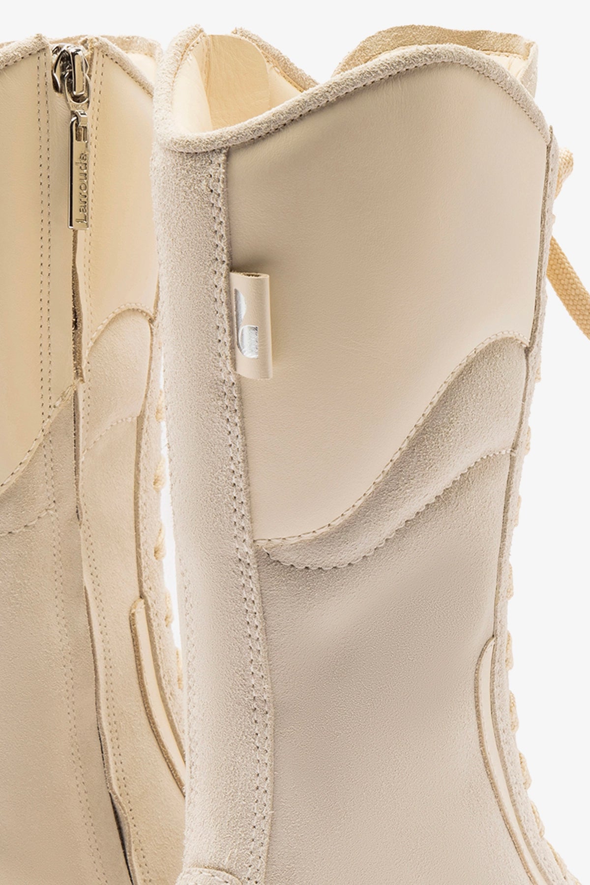 Larroudé x Jonathan Cohen Flat Lo Sneaker Boot in Mushroom Grey Suede & Ivory Leather - Stylish Women's Casual Shoes for Everyday Wear, Work & Travel