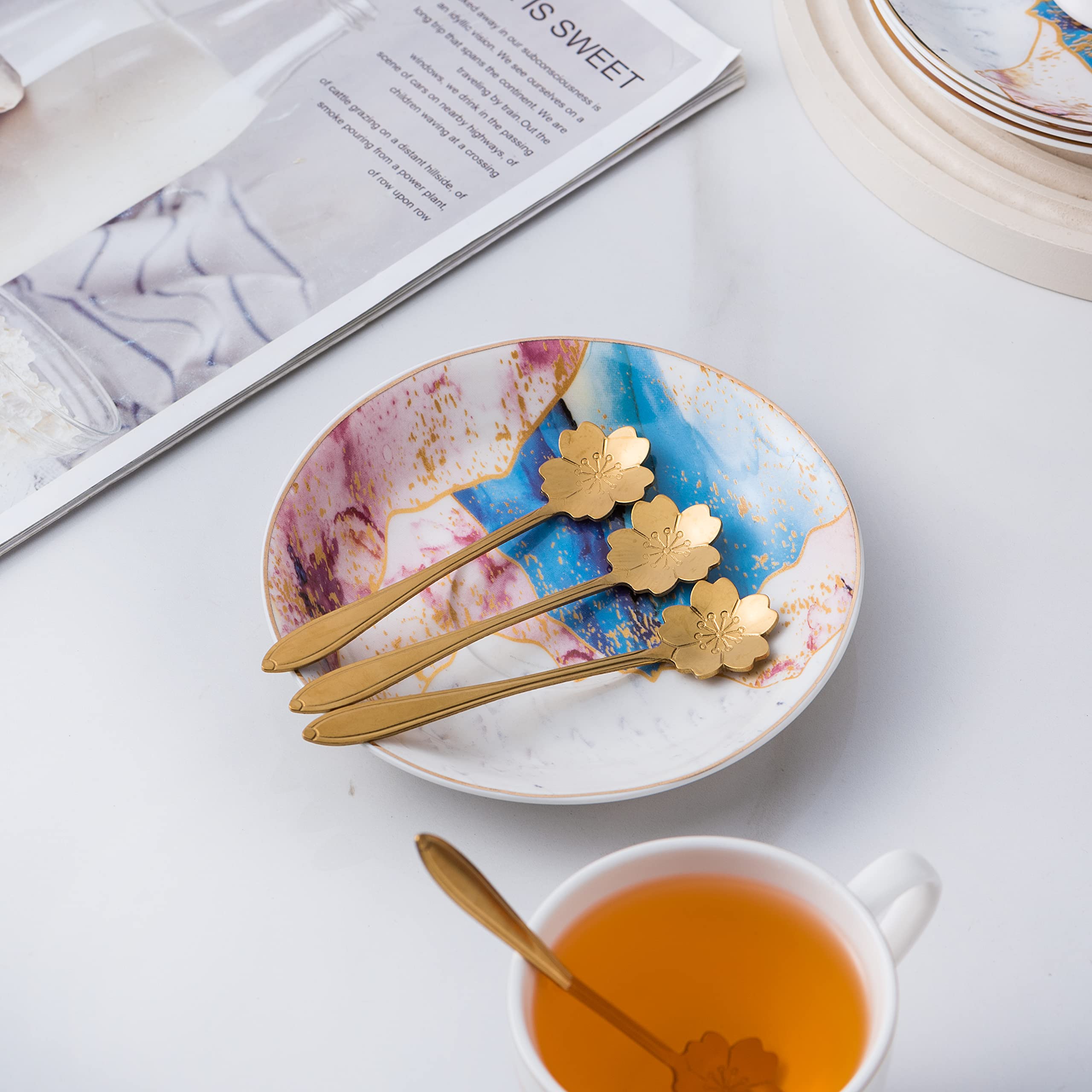 Jusalpha Fine China Rainbow Galaxy Series 16-Piece Glass Tea Set with Infuser, Warmer, Teacups, Saucers & Spoon - Elegant Gift Box - Perfect for Afternoon Tea, Bridal Showers & Home Decor (FD Glass Pot Set 08)