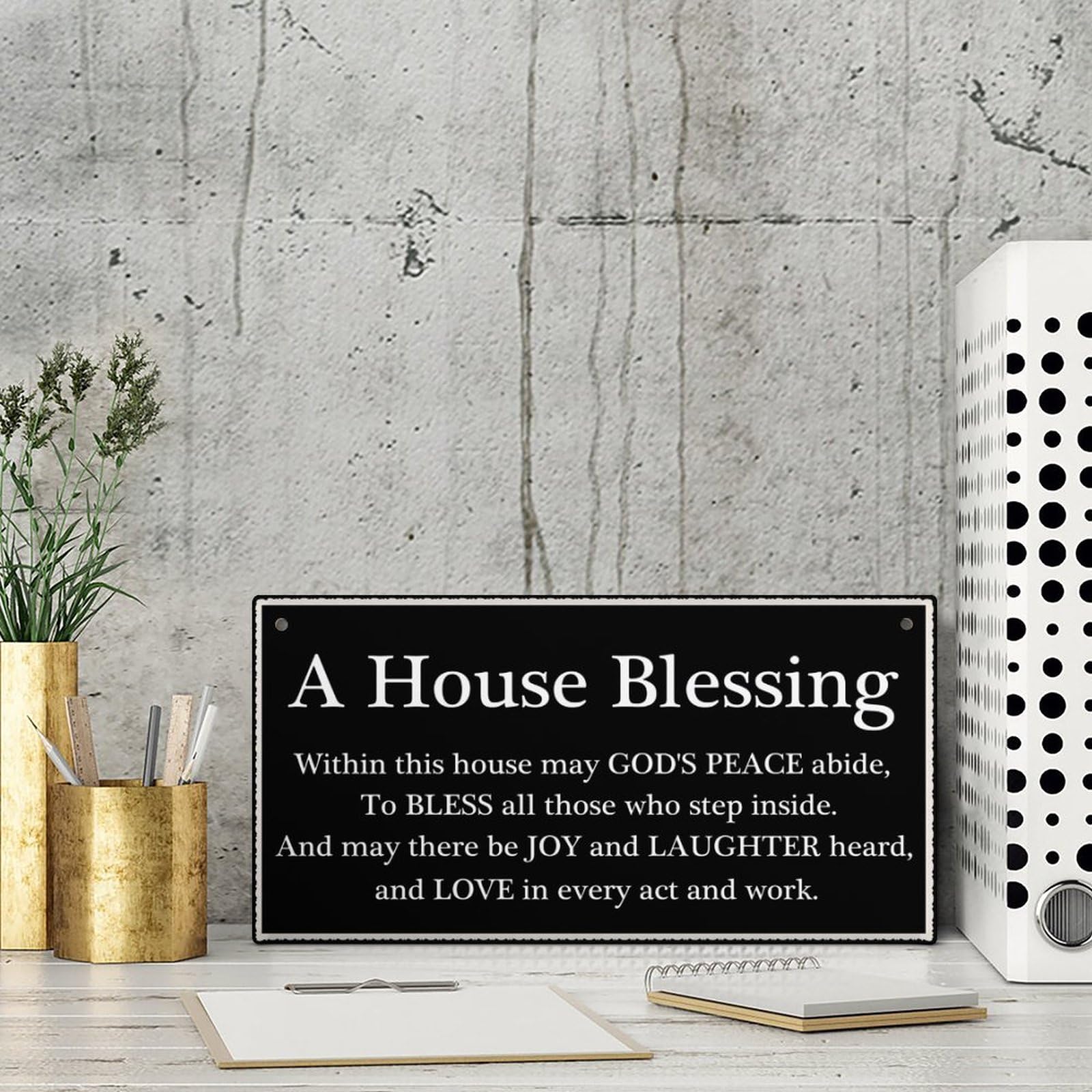 House Blessing Hanging Sign - 12x6 Inch Wooden Door Plaque with Inspirational Quote - Rustic Home Decor for Entryway, Porch & Farmhouse Style