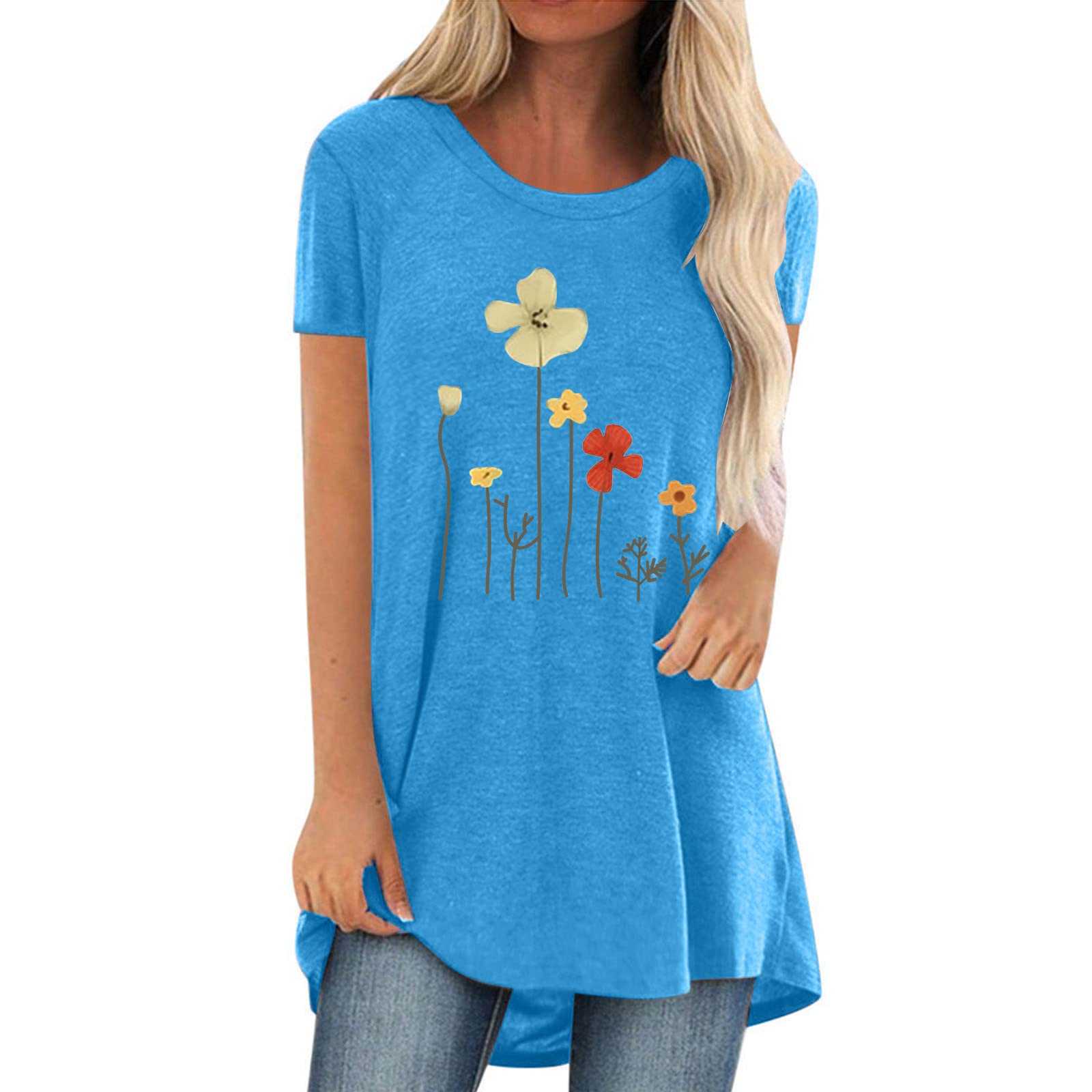 Women's Casual Elegant Short Sleeve Printed Loose Tunic Blouse - Perfect for Summer Outfits, Office Wear & Weekend Brunch