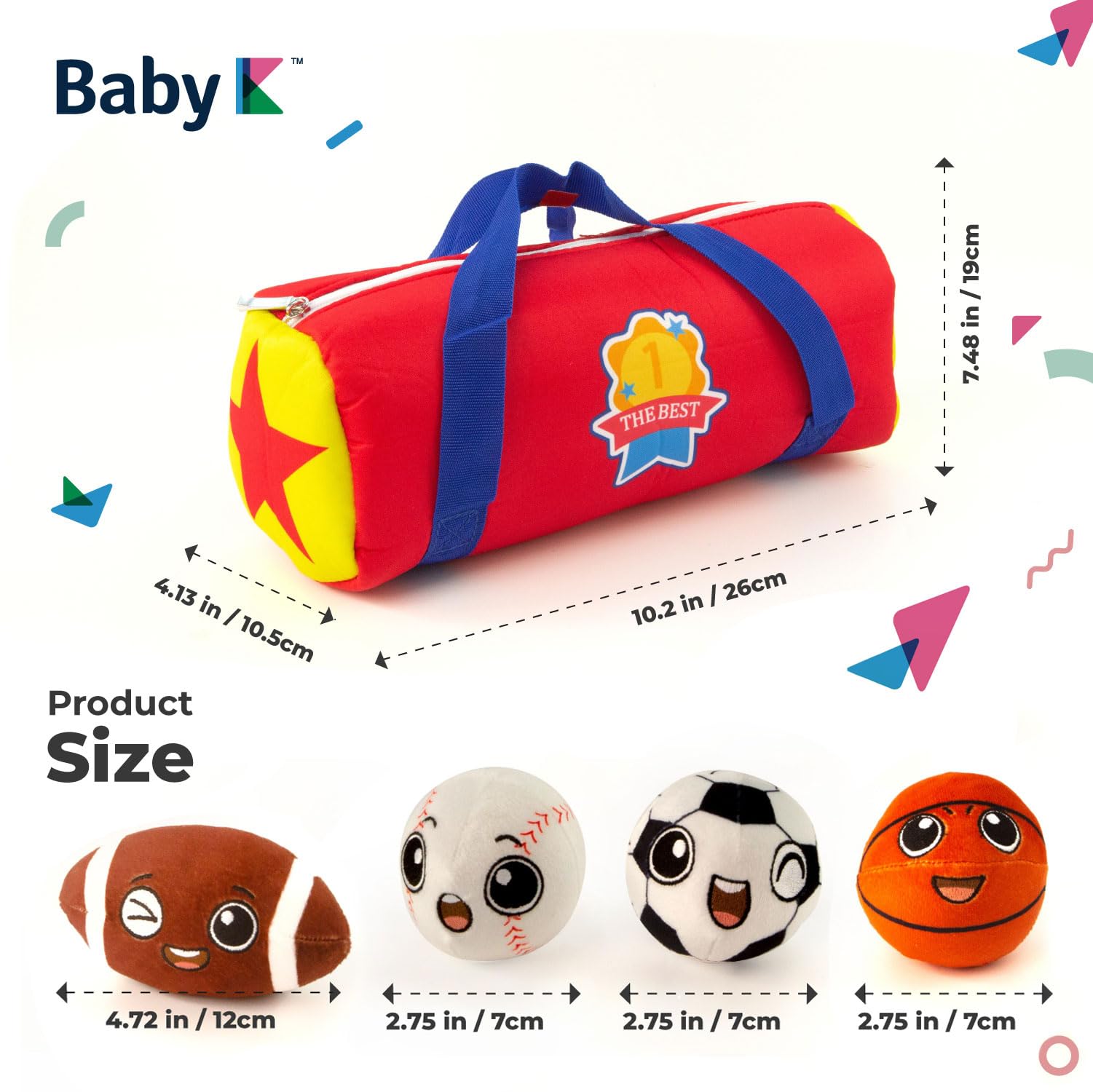 My First Sports Bag for Baby with 4 Soft Plush Balls - Football, Basketball, Baseball & Tennis Rattle Toys for 1 Year Old Toddlers | Perfect for Early Learning, Sensory Play & First Birthday Gifts