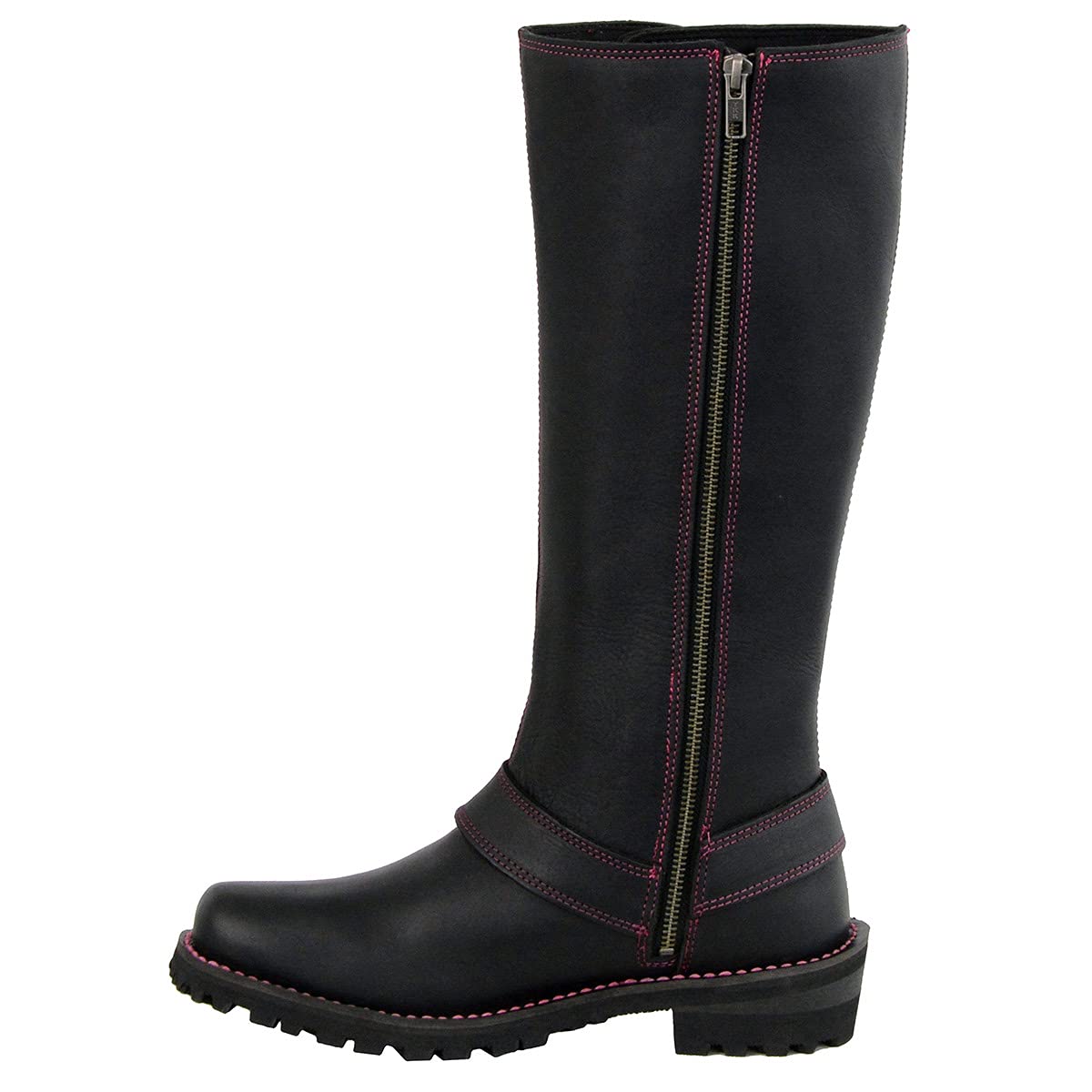 Milwaukee MBL9366 Women's 14-Inch Black Leather Motorcycle Boots with Purple Accent Lacing - Durable Riding Boots for Harley Davidson & Cruiser Bikes