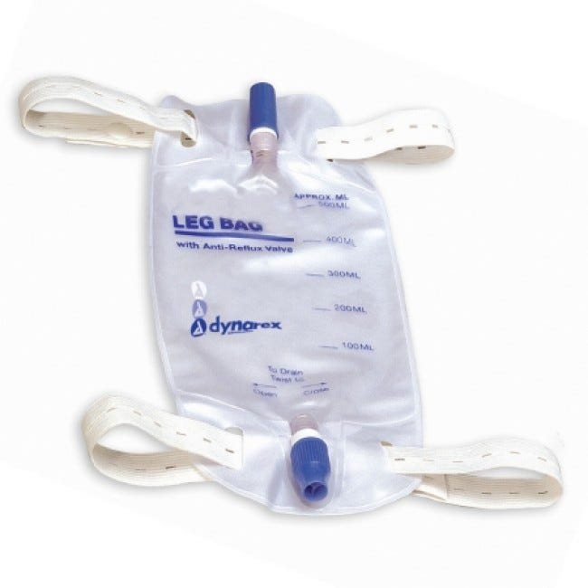 Dynarex 500mL Urinary Leg Bag with Anti-Reflux Valve - Vinyl Medical Drainage Bag (Pack of 12) for Comfortable Mobility & Nighttime Use