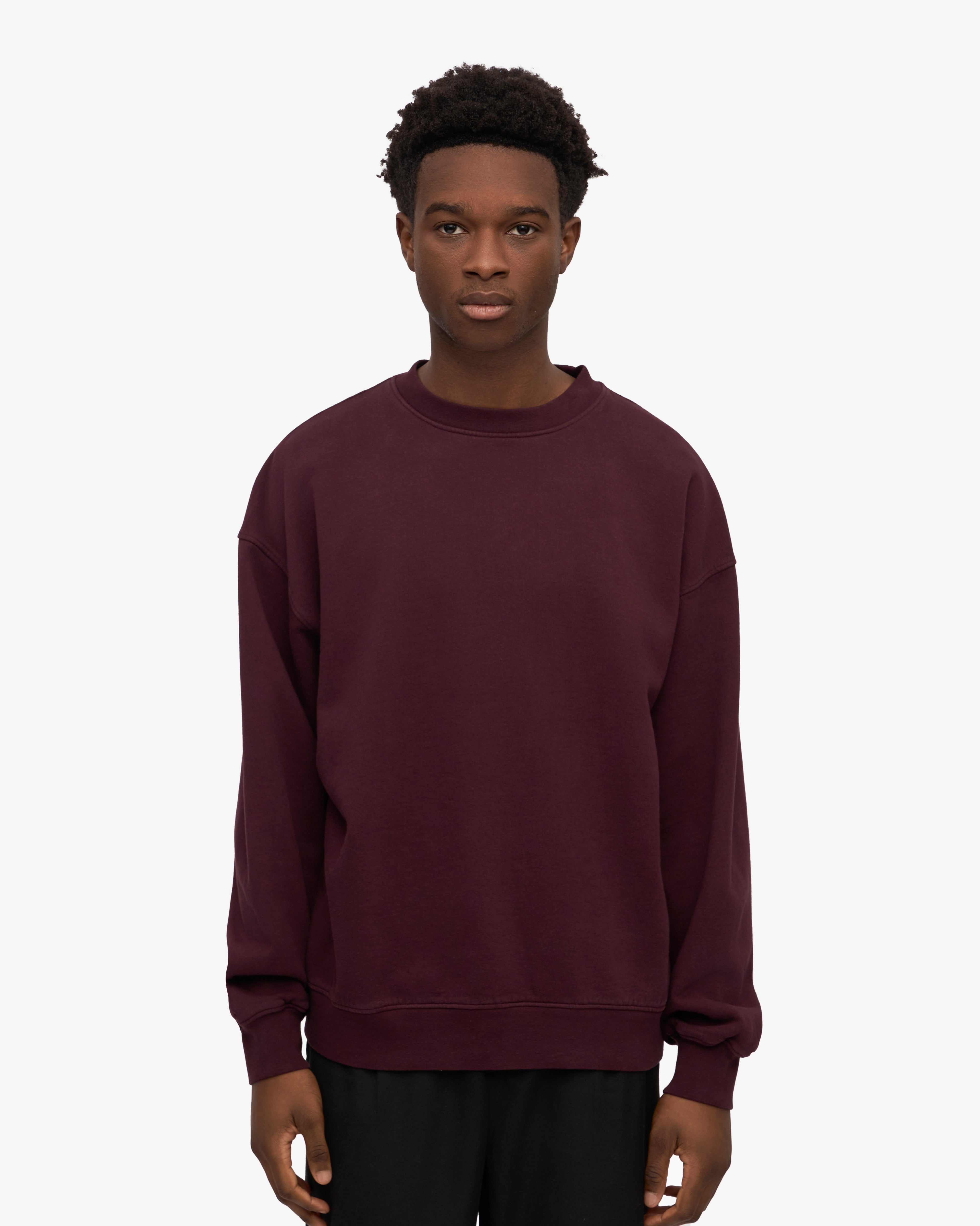 Organic Oversized Crewneck Sweatshirt in Oxblood Red - Cozy & Stylish for Casual Wear, Loungewear, and Fall Fashion