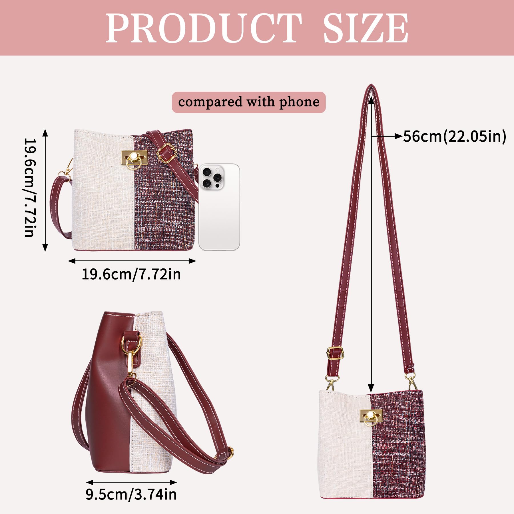 Trendy Larcenciel Crossbody Bags for Women - Stylish Bucket Purse with Multiple Pockets, Burgundy Shoulder Bag for Fall | Perfect for Everyday Use, Travel & Shopping
