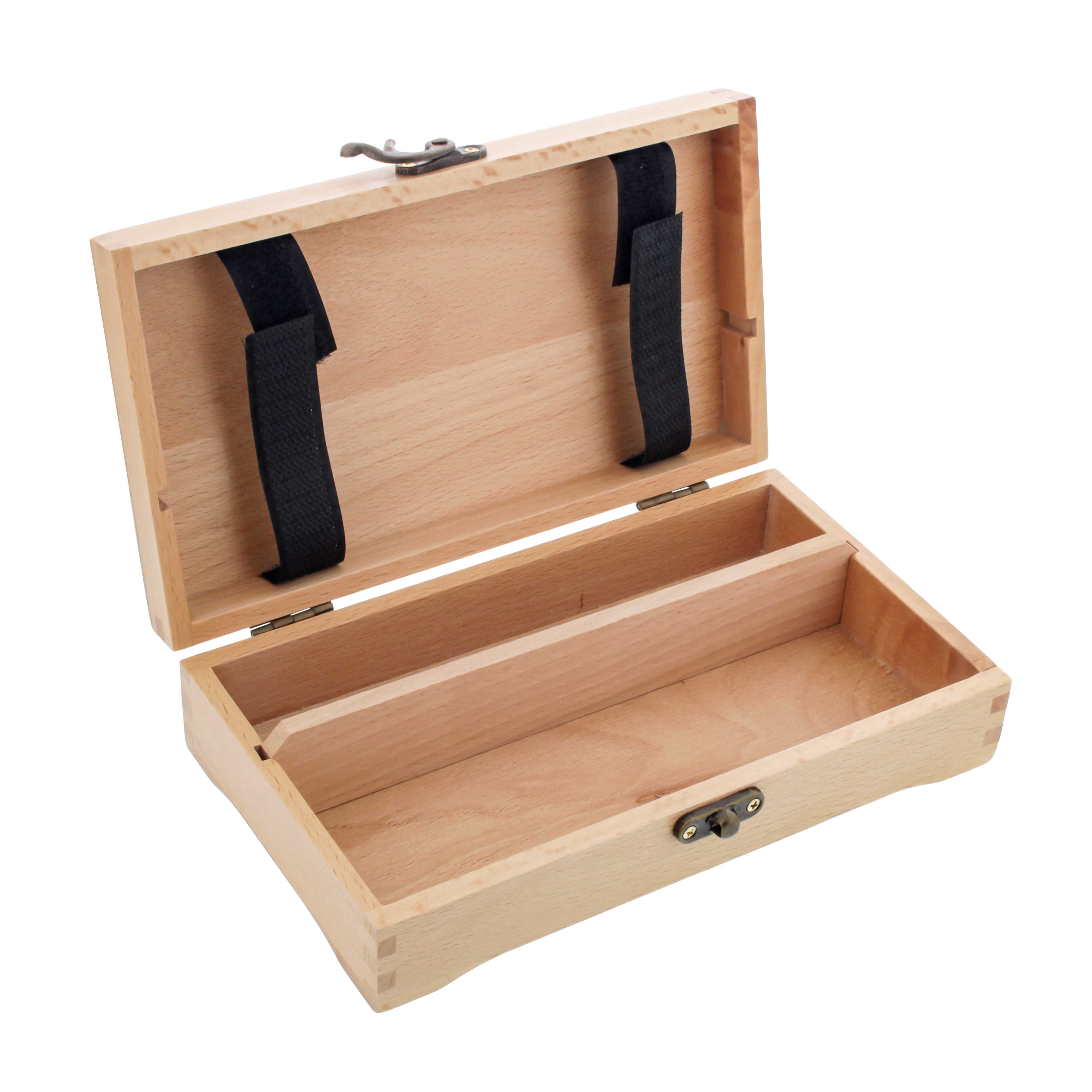 Multi-Function Unfinished Beechwood Artist Tool & Brush Storage Box with Locking Clasps - Organize & Protect Pencils, Erasers, Art Supplies - Perfect for Artists, Students & DIY Enthusiasts at Home or Studio