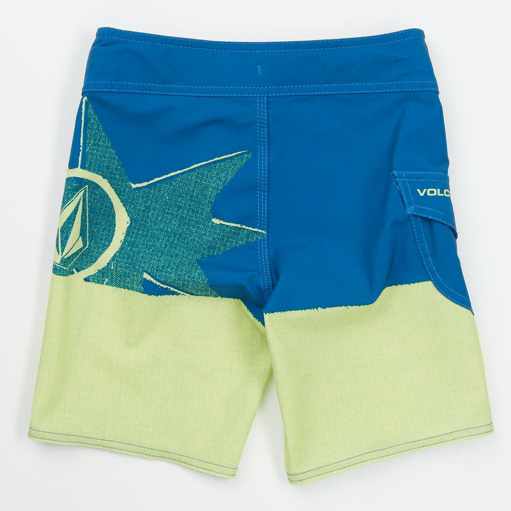 Volcom Lido Block Mod Boardshorts - Quick-Dry Swim Trunks for Men, Blue & Yellow Stripe Design - Perfect for Beach, Pool, Surfing & Summer Activities