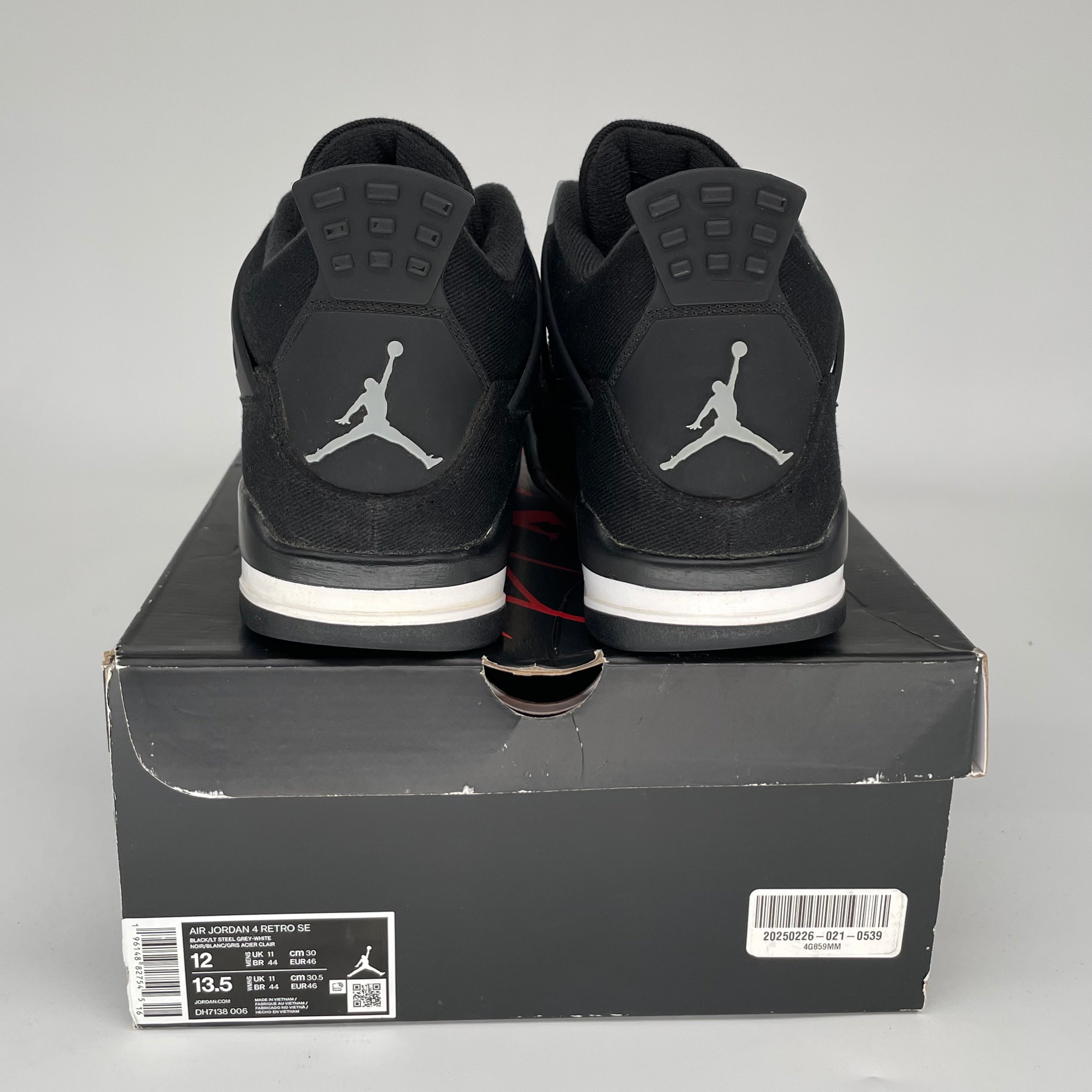 AIR JORDAN 4 Retro Black Canvas Men's Basketball Shoes Size 12 (DH7138-006) - Perfect for Streetwear, Sneaker Collection & Casual Wear