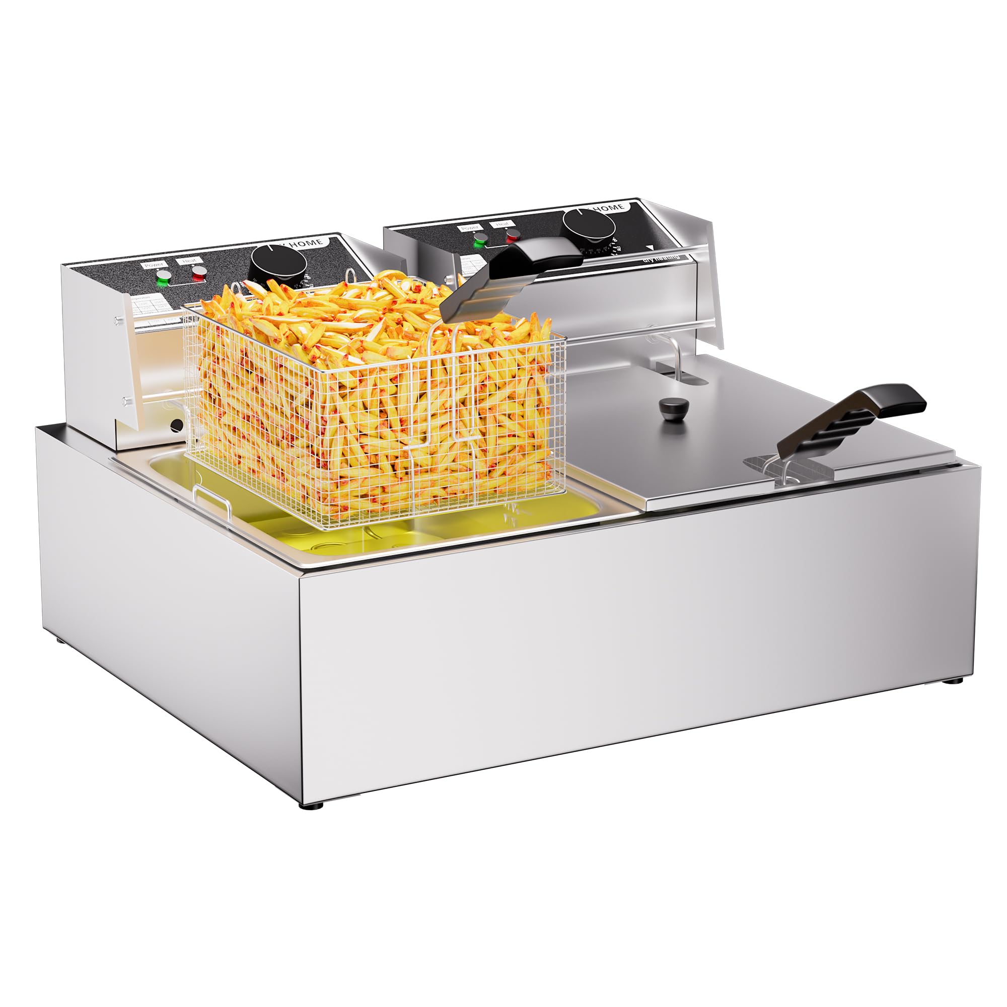 **3400W Commercial Electric Deep Fryer - 20.7Qt Capacity with 2 x 6.35QT Removable Baskets & Temperature Control - Perfect for Restaurants, Food Trucks, and Home Kitchen Use**