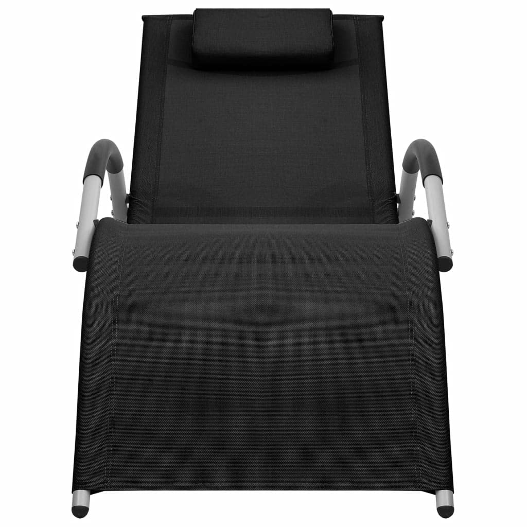 Premium Sun Lounger - Outdoor Lounge Chair for Beach, Poolside & Patio - Weather-Resistant Textilene Fabric with Removable Pillow - Perfect for Backyard, Balcony, Garden & Vacation Homes (Black & Gray)