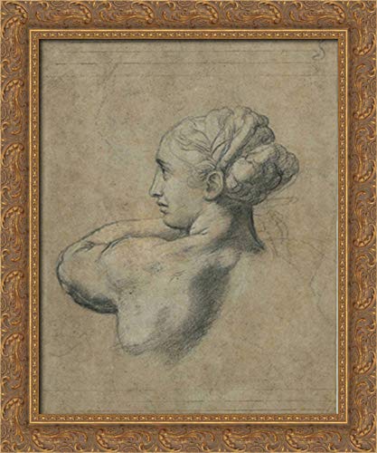 Raphael's 'Head of a Woman' 20x24 Gold Ornate Wood Framed Canvas Art - Perfect for Living Room, Bedroom & Office Wall Decor