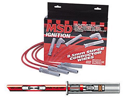 MSD 31199 8.5mm Super Conductor Spark Plug Wire Set - High Performance Red Ignition Wires for Cars, Trucks & Racing Vehicles | Improved Engine Power & Fuel Efficiency