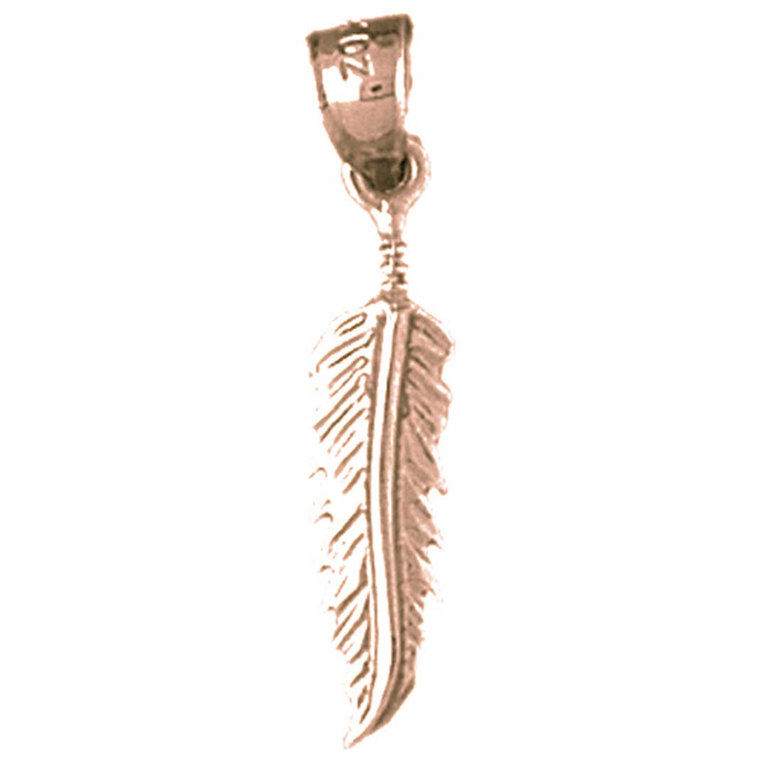 14K Solid Rose Gold Feather Pendant Necklace - 27mm Elegant Jewelry for Women, Perfect for Gifts, Anniversaries & Everyday Wear