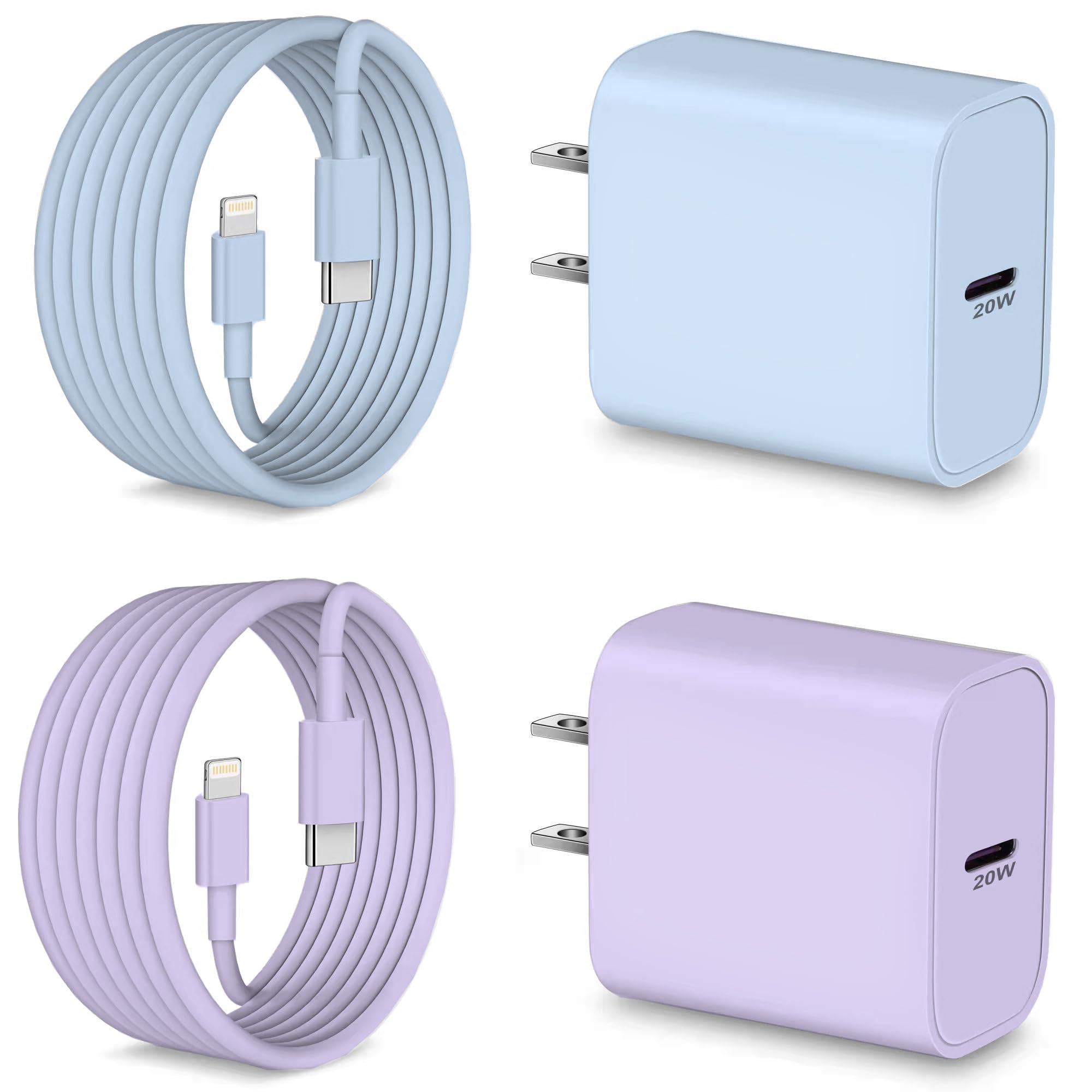 2-Pack Fast USB C Wall Charger Block with 10FT USB C to Lightning Cable - Compatible with iPhone 14/13/12/11/XS Max/XR/X - Quick Charging for Home, Office & Travel