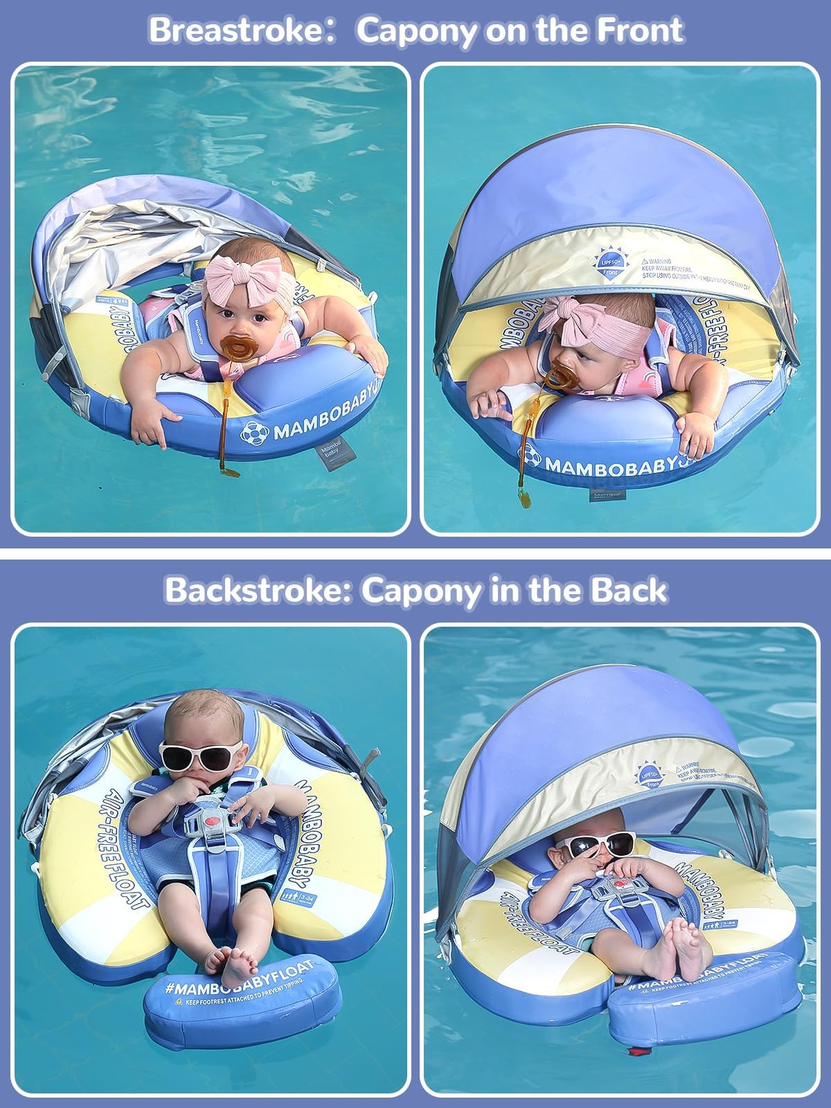 **Mambobaby Baby Pool Float with Canopy & Tile - Non-Inflatable Infant Swim Trainer Ring for Toddlers 3-24 Months - Adjustable Strap for Boys & Girls - Perfect for Beach, Pool & Summer Water Play**