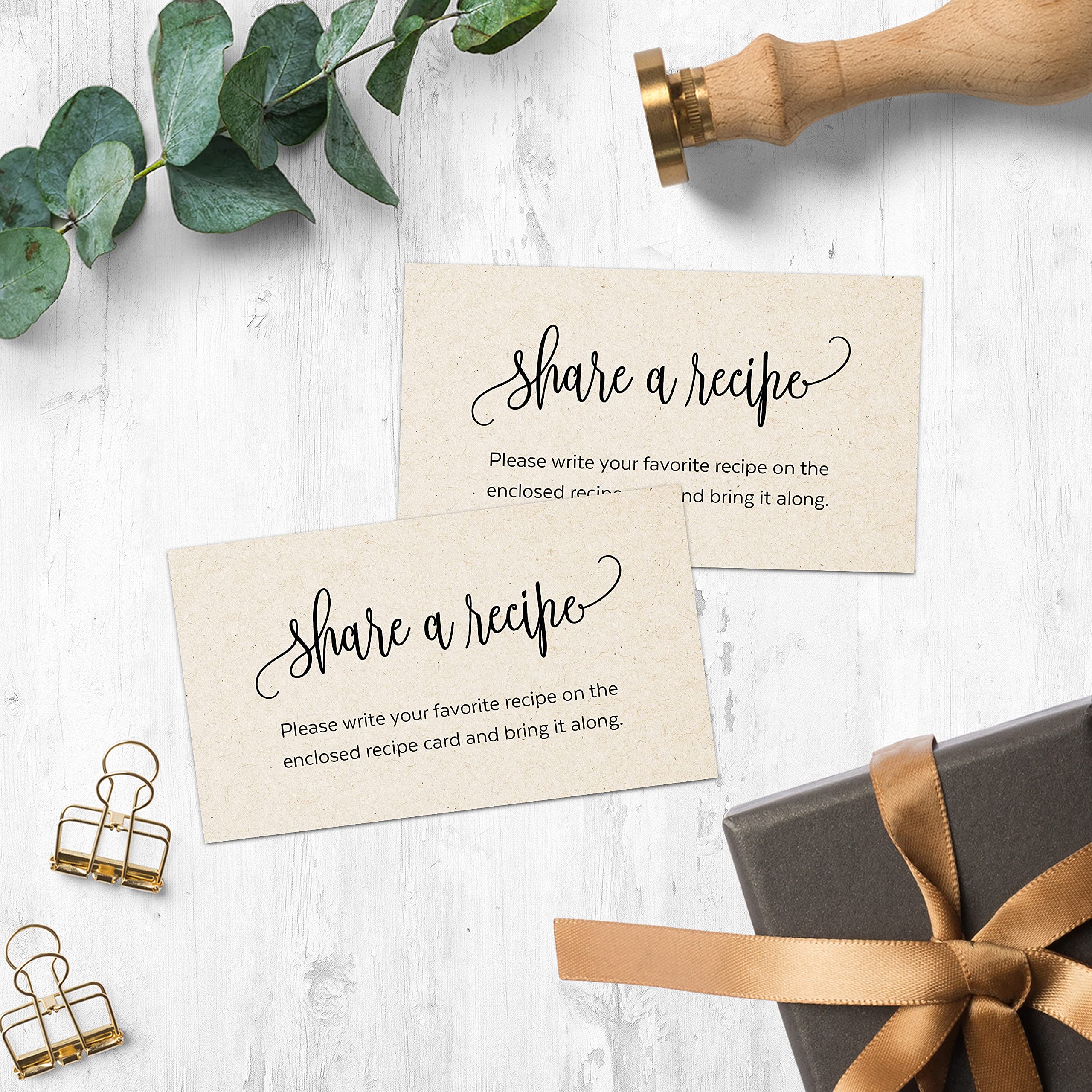 321Done Recipe Request Insert Cards - 3.5x2 Rustic Kraft Recipe Cards for Bridal Showers, Made in USA - Heavy Cardstock with Modern Script - Pack of 50 - Perfect for Wedding Invitations, Recipe Sharing & DIY Craft Projects