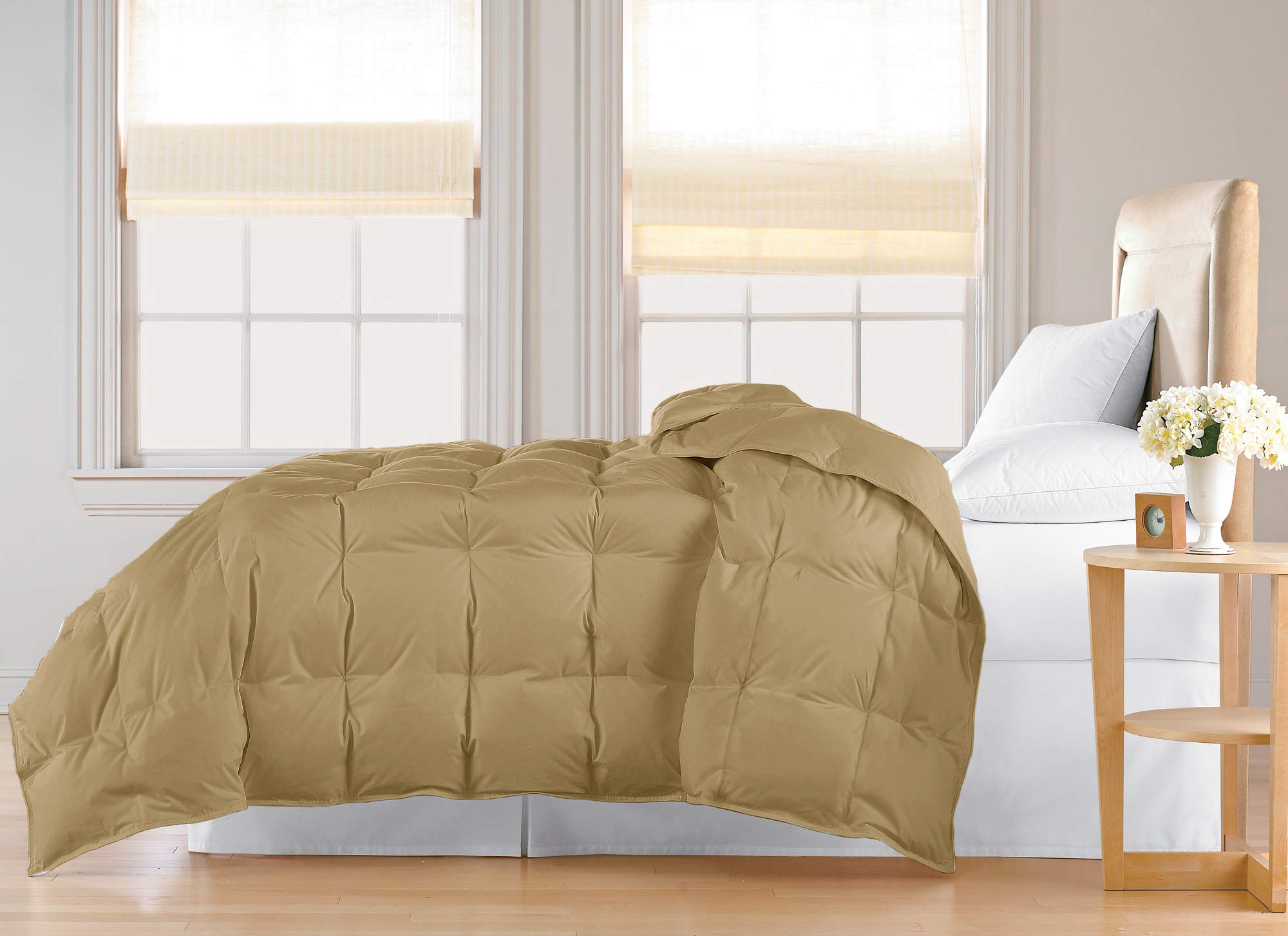 Blue Ridge Home Fashions 240 Thread Count Feather & Down Comforter - Twin Size, Gold Color - Ultra Soft Luxury Bedding for All Seasons, Perfect for Guest Rooms & Cozy Bedrooms