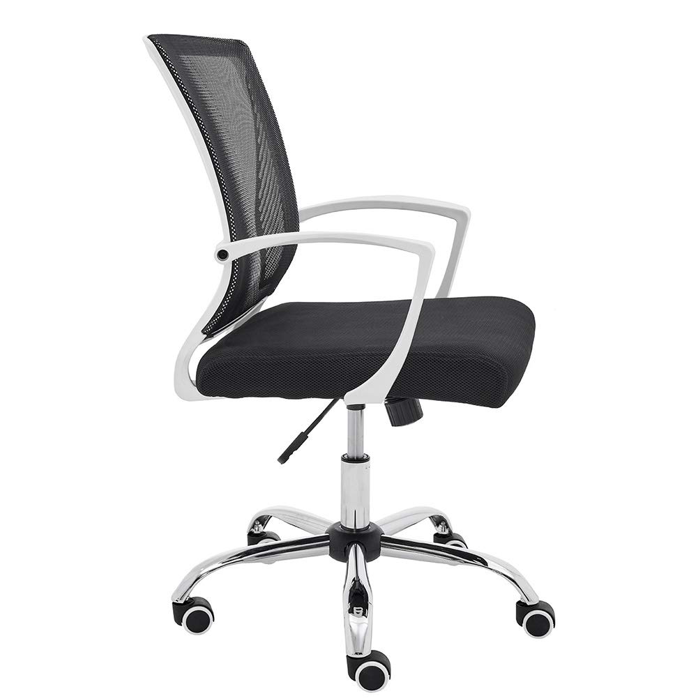 Zuna Mid-Back Office Task Chair - Ergonomic Mesh Back Support Desk Chair with Lumbar Support (Pure White/Black) - Perfect for Home Office, Gaming & Computer Workstations
