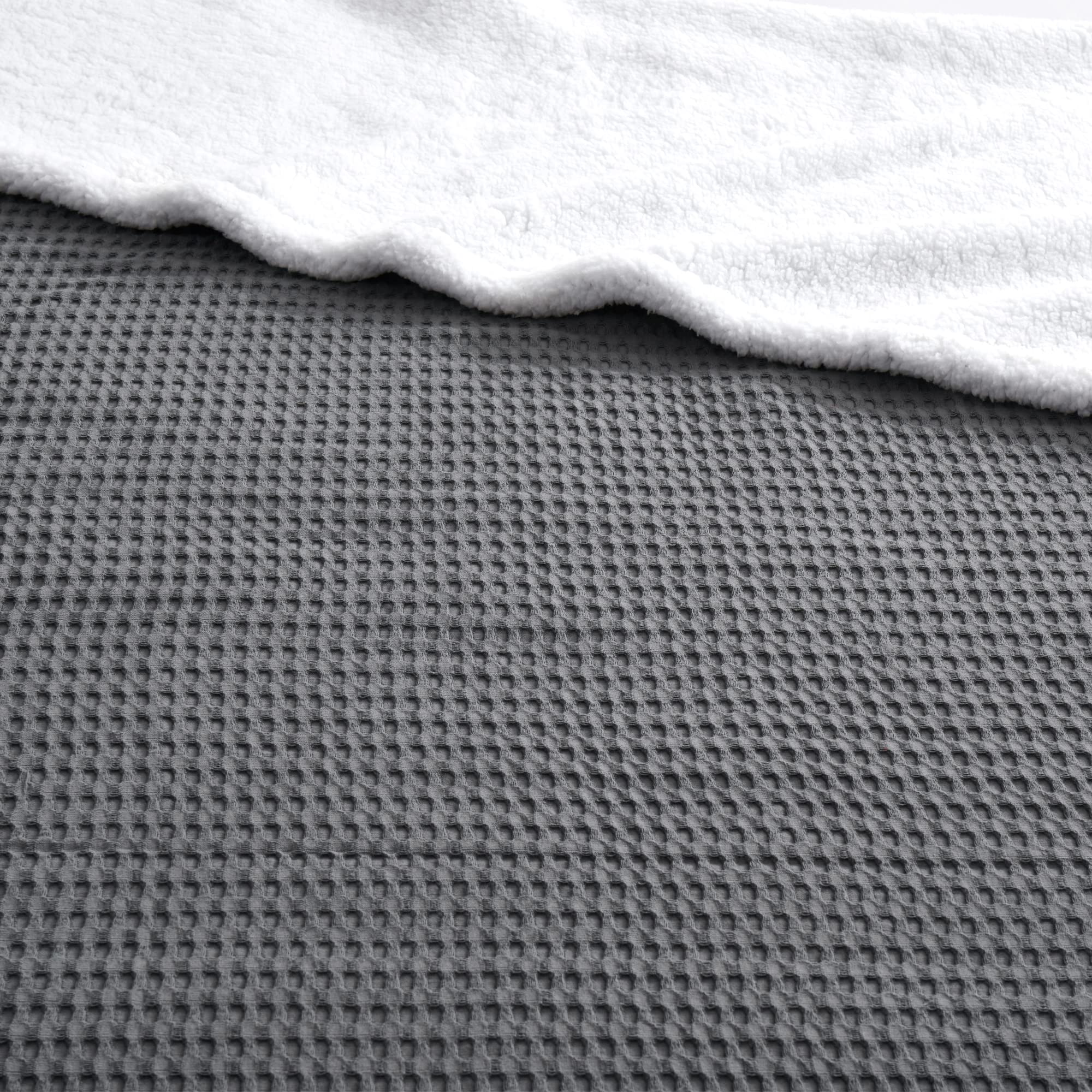 Levtex Home Mills Waffle Sherpa Throw Blanket - Ultra Soft Charcoal Cotton Waffle Weave - Quilt Size 50x60 Inches - Cozy for Bed, Sofa & Winter Nights