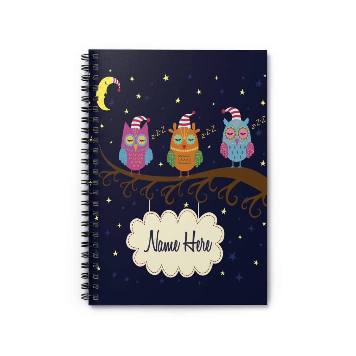 Custom Owl Spiral Notebook - Personalized Cute Sleepy Owls Design for Kids, Teens, Girls & Women | Unique Gift Idea for Birthdays, School & Journaling