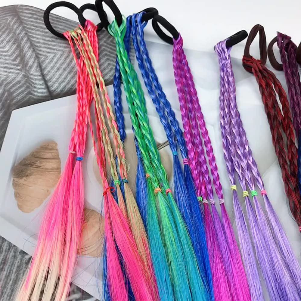 10pcs Rainbow Braided Hair Extensions for Women & Kids - Dress Up & Party