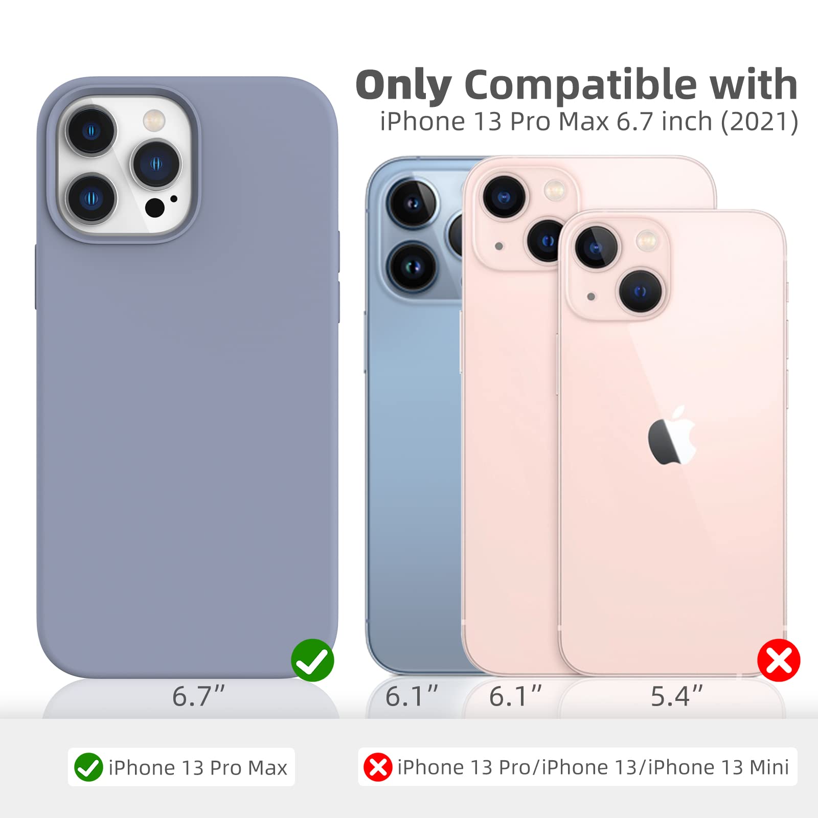 Premium Shockproof & Anti-Scratch Liquid Silicone Case for iPhone 13 Pro Max 6.7 Inch (2021) - Slim Protective Bumper Cover in Lavender Gray | Perfect for Daily Use, Outdoor Activities & Travel Protection