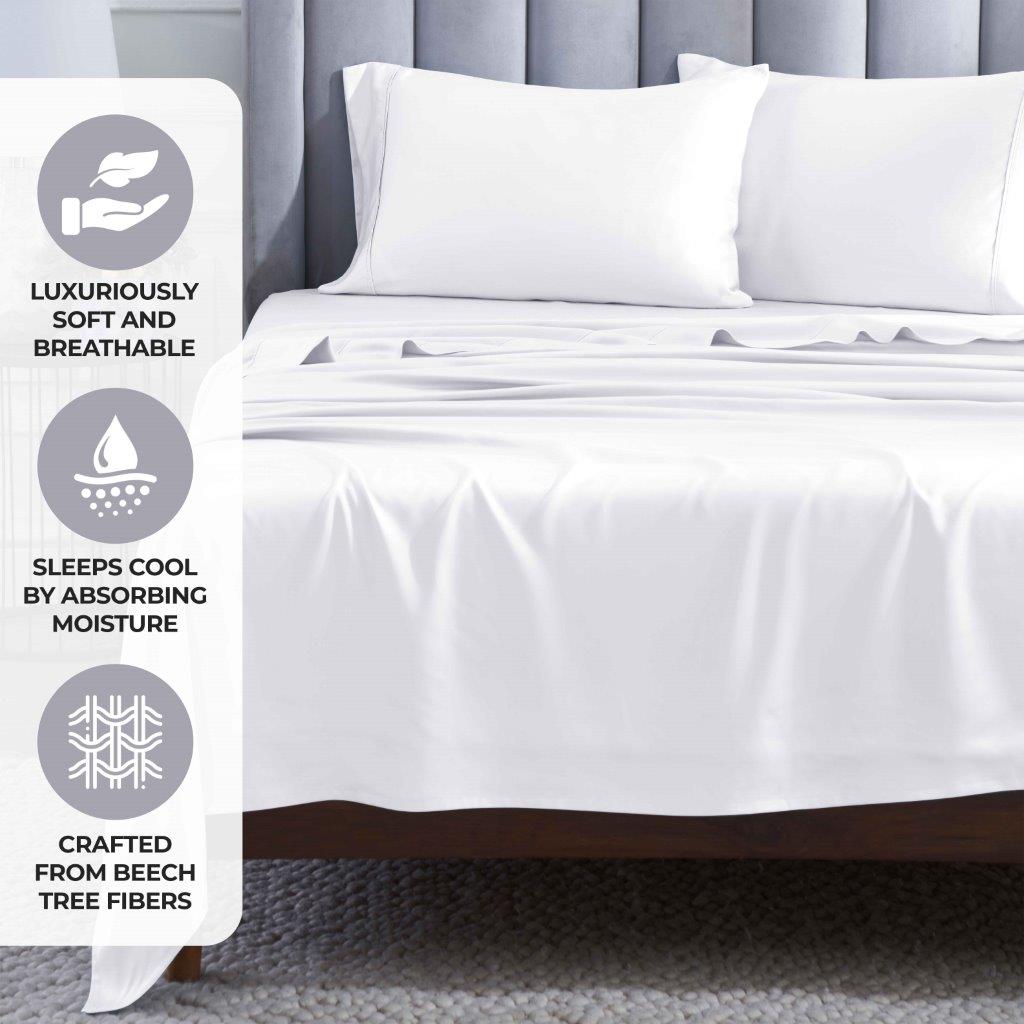 400 Thread Count Modal Beechwood Bed Sheet Set - Ultra Soft, Breathable & Deep Pocket Fitted - Perfect for Luxury Bedding & Comfortable Sleep