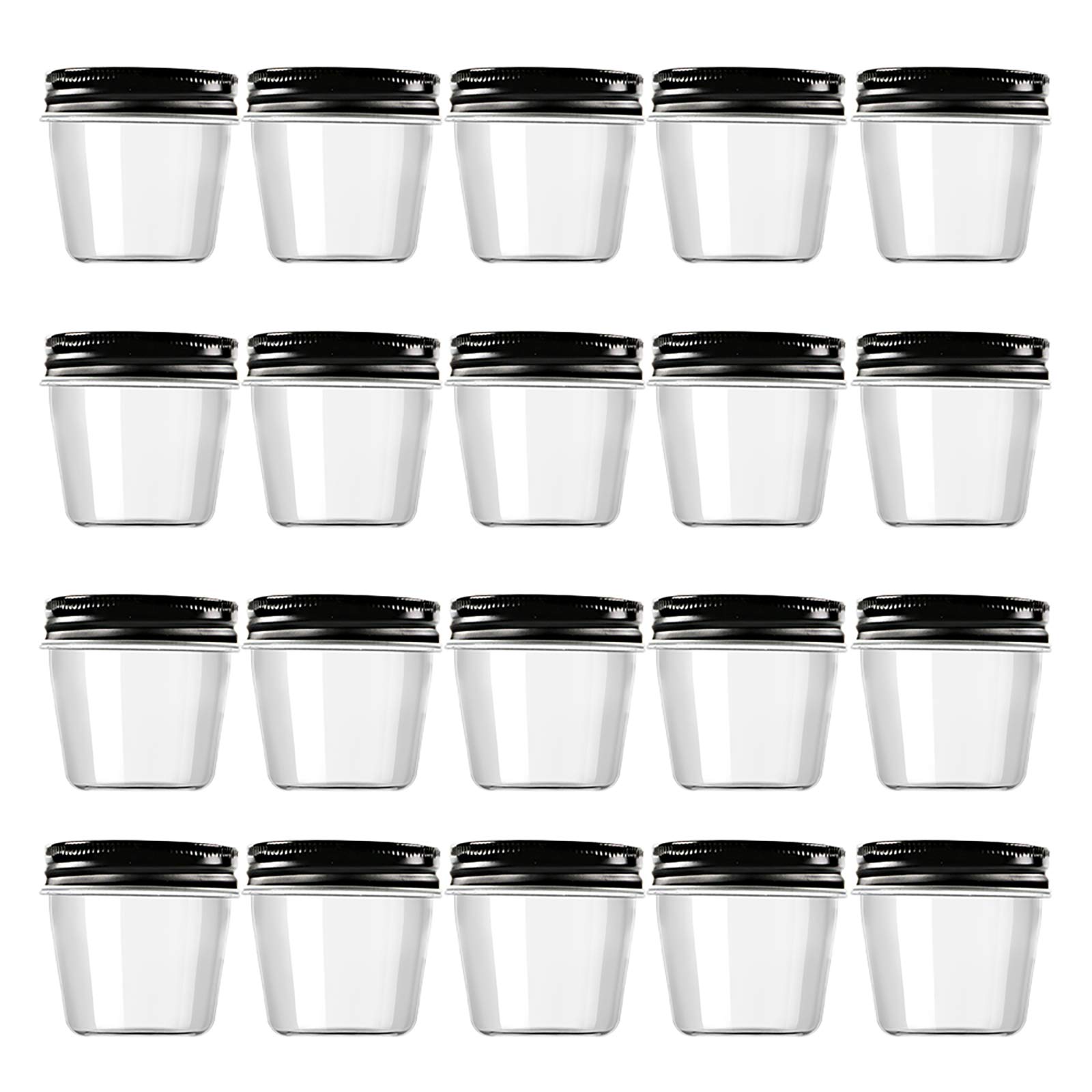 Novelinks 4oz Clear Plastic Jars with Black Lids - 20 Pack BPA-Free Refillable Round Storage Containers for Spices, Crafts, Beauty Products & Kitchen Organization - Airtight Food Safe Containers for Home, Office & DIY Projects