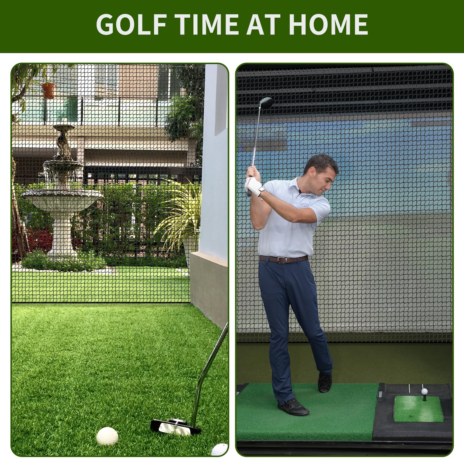 Premium NQB Golf Practice Net with Steel Hanging Kit & Nylon Rope - Multi-Sport Training Net for Golf, Baseball, Hockey, Soccer, Lacrosse - Perfect for Backyard Driving, Indoor Garage & Sports Training