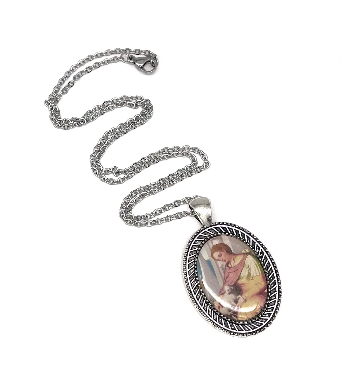 Saint Agnes Silver Necklace for Women - Religious Jewelry Gift for Baptism, First Communion & Everyday Faith
