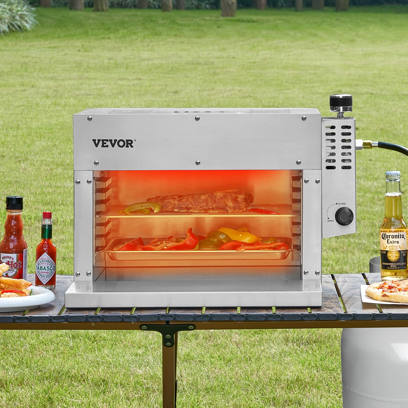 VEVOR 1500°F Portable Propane Steak Grill - 6-Tier Adjustable Stainless Steel Infrared BBQ Cooker for Perfect Steaks, Burgers & Toast | Outdoor Cooking, Backyard Parties & Camping Trips