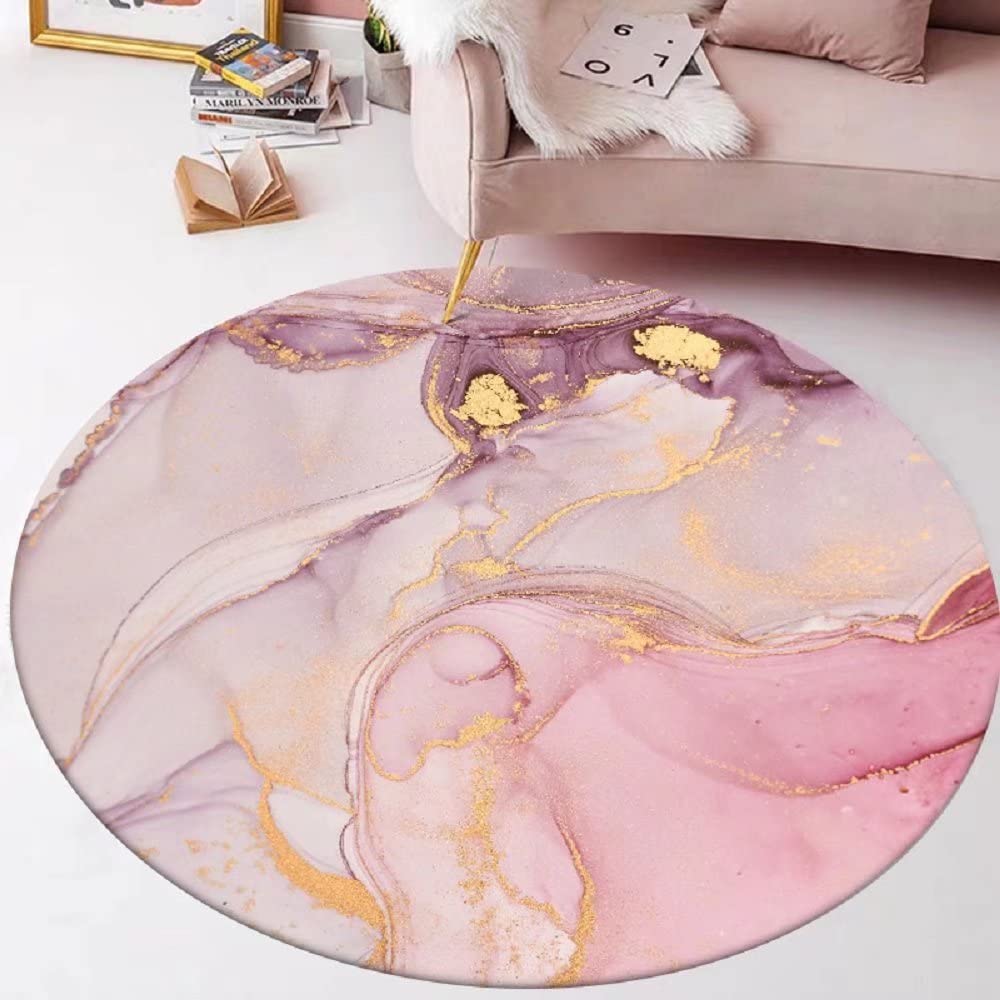 Abstract Marble Textured Pink Round Area Rug - 5' Diameter Non-Slip Indoor Floor Mat for Living Room, Dining Room & Bedroom | Soft Home Decor Carpet for Modern House & Apartment