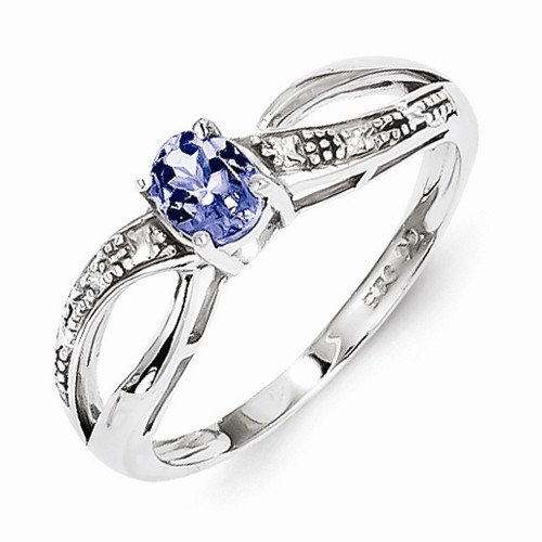 Sonia Jewels 925 Sterling Silver Diamond & Simulated Tanzanite Engagement Ring - 0.01cttw, 2mm Band - Elegant Promise Ring for Women, Wedding Proposal, Anniversary Gift, Valentine's Day Present