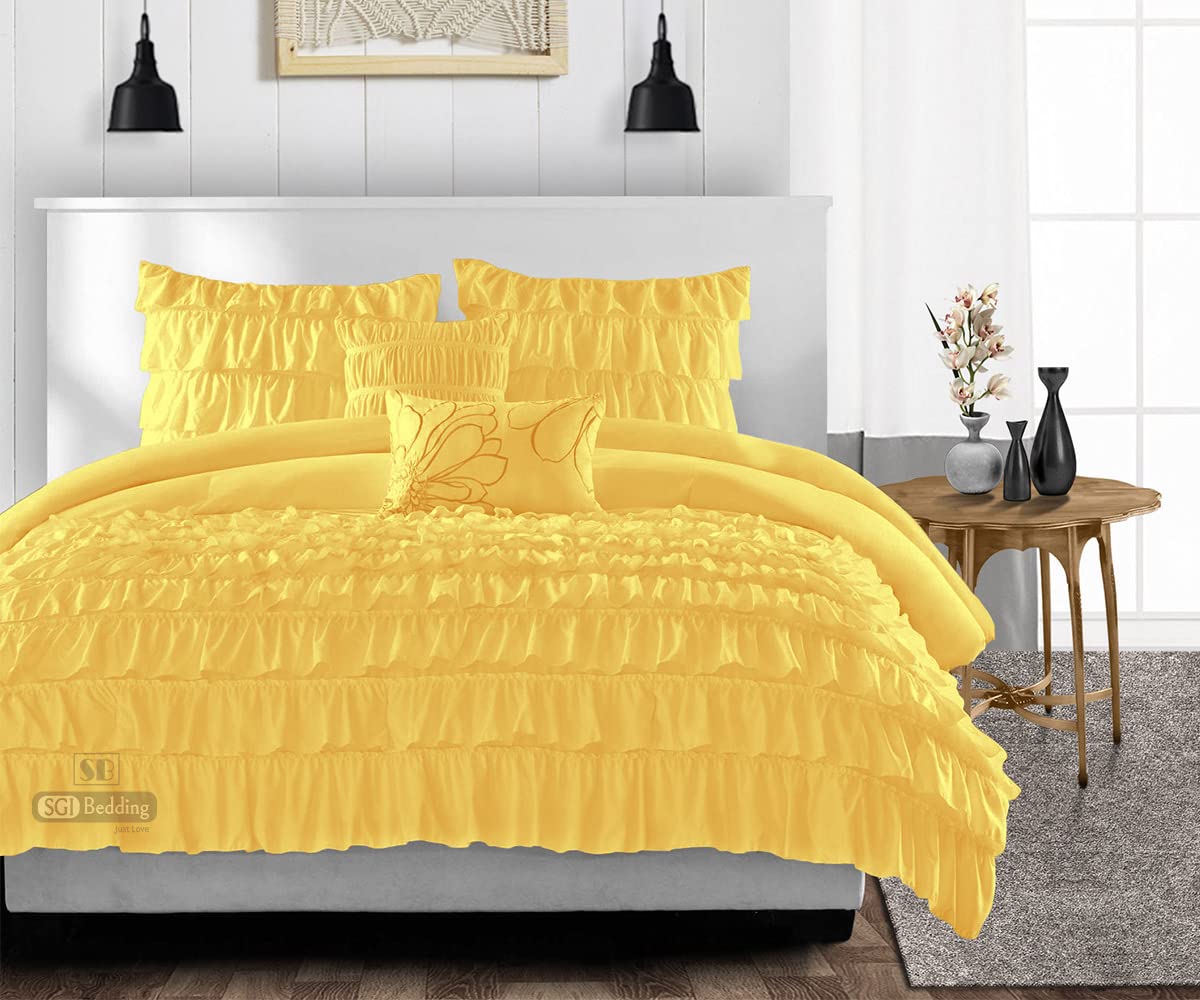 California King Comforter Set - 300 GSM Plush Siliconized Microfiber Fill, Multi Ruffle Design with Pillowcases & Piping | Ultra Soft & Fluffy Duvet Insert for Bedroom Decor | Perfect for Master Bedroom, Guest Room & Luxury Hotels