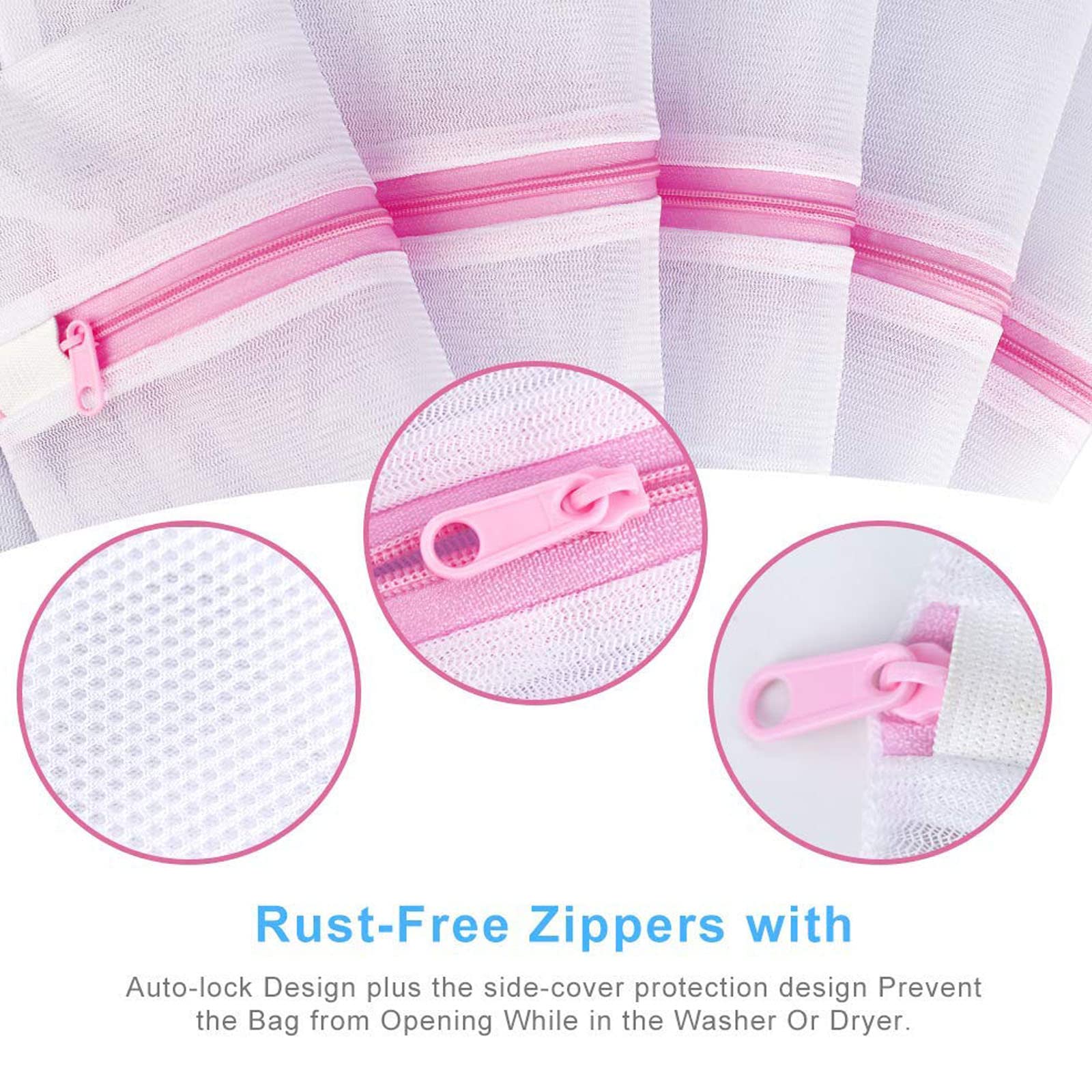 VTECHOLOGY Mesh Laundry Bags with Zipper - 6 Pack Delicate Wash Bags for Lingerie, Bras, Socks, Underwear & Clothing - Travel Storage Organizer for Washing Machine & Hand Wash - Perfect for College Dorm, Gym & Vacation