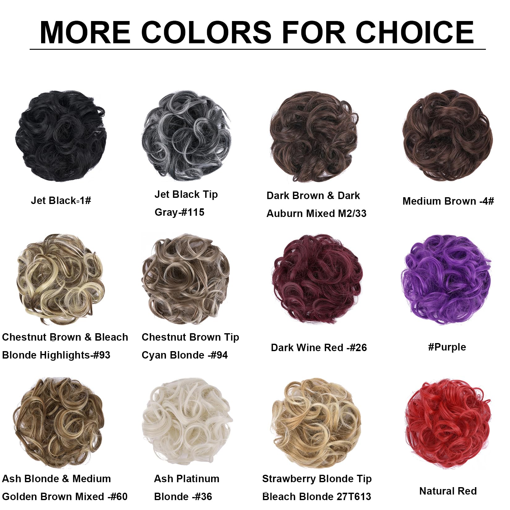 Messy Curly Big Hair Scrunchies | 2.82oz Synthetic Donut Bun Hair Extensions for Women & Girls | Perfect for Updos, Ponytails & Everyday Styling (#1TGray)