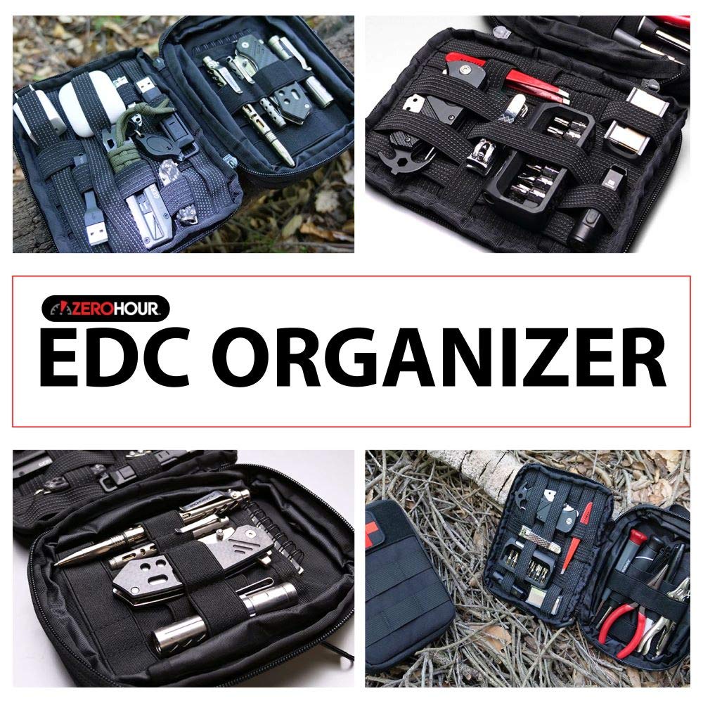 ZEROHOUR EDC Pouch with Elastic Grid Organizer - 500D Cordura Nylon Tactical Gear Organizer for Everyday Carry (EDC) - Expandable Zipper & Detachable Molle Pouch - Perfect for Camping, Hiking, Travel & Outdoor Adventures