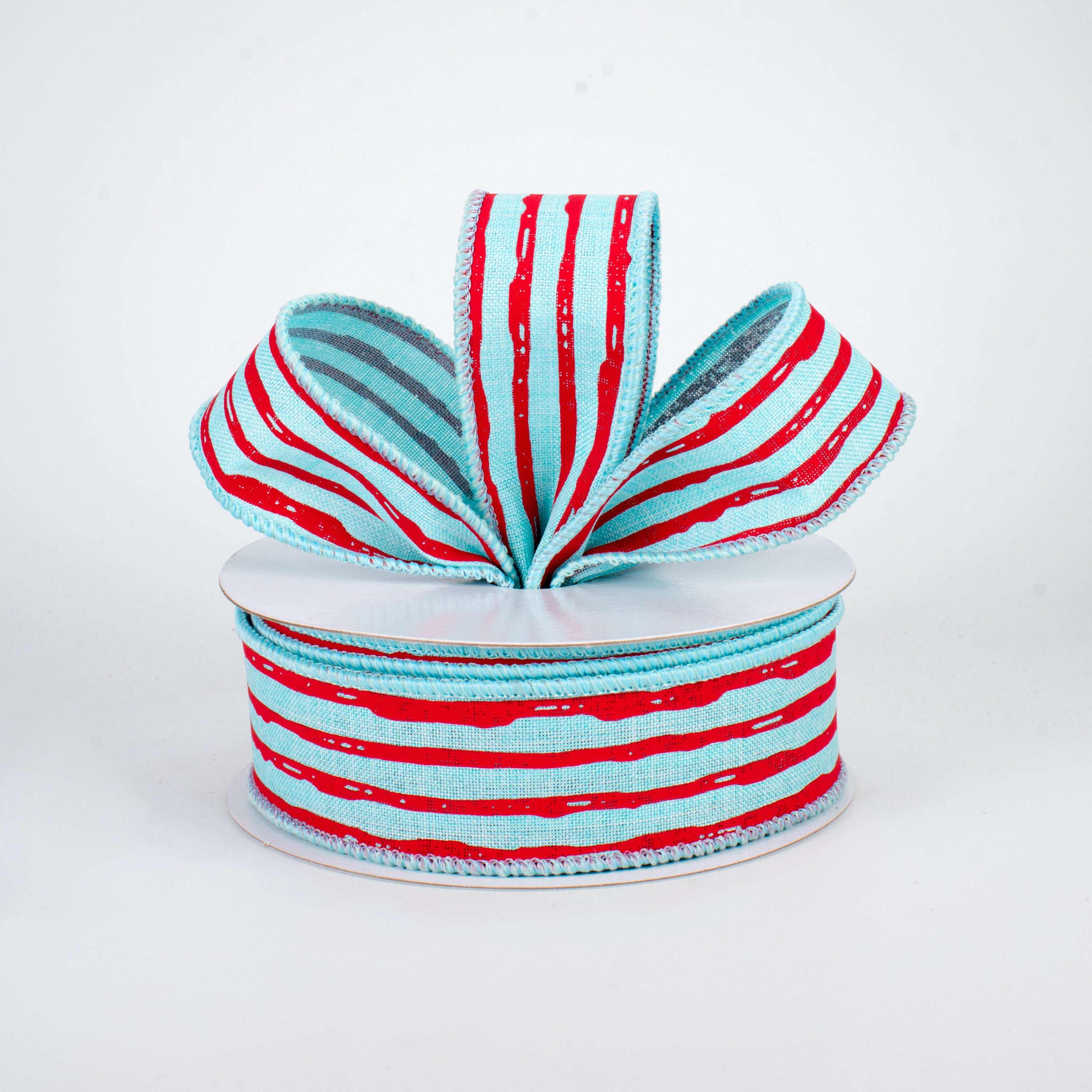 1.5 Inch Irregular Stripes Ribbon - Ice Blue & Red (10 Yards) for Gift Wrapping, DIY Crafts, Scrapbooking & Party Decorations