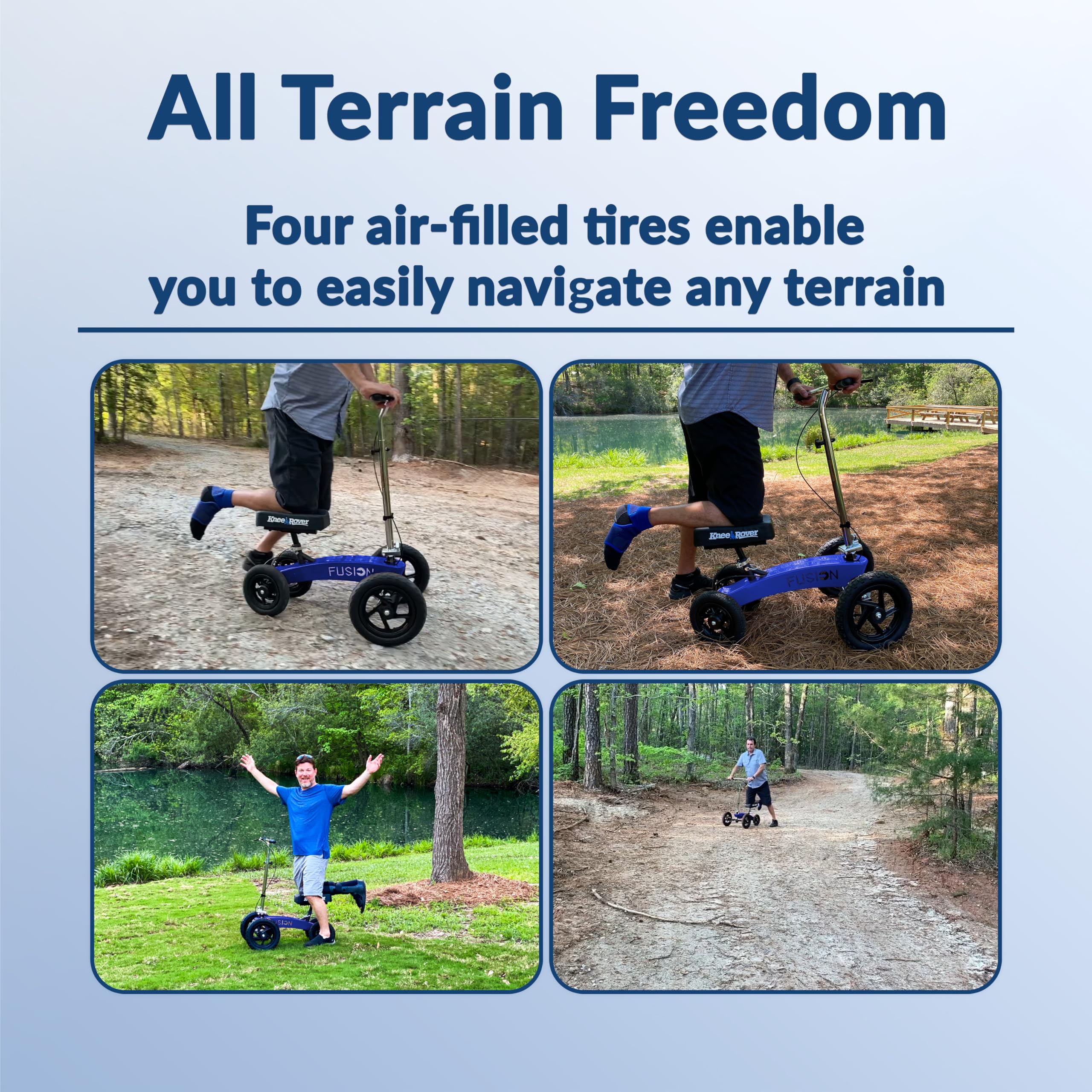KneeRover All Terrain Fusion 4-Wheel Steering Knee Scooter - Heavy Duty Knee Walker for Adults After Foot Surgery, Broken Ankle or Foot Injuries - Ideal for Indoor/Outdoor Mobility & Recovery