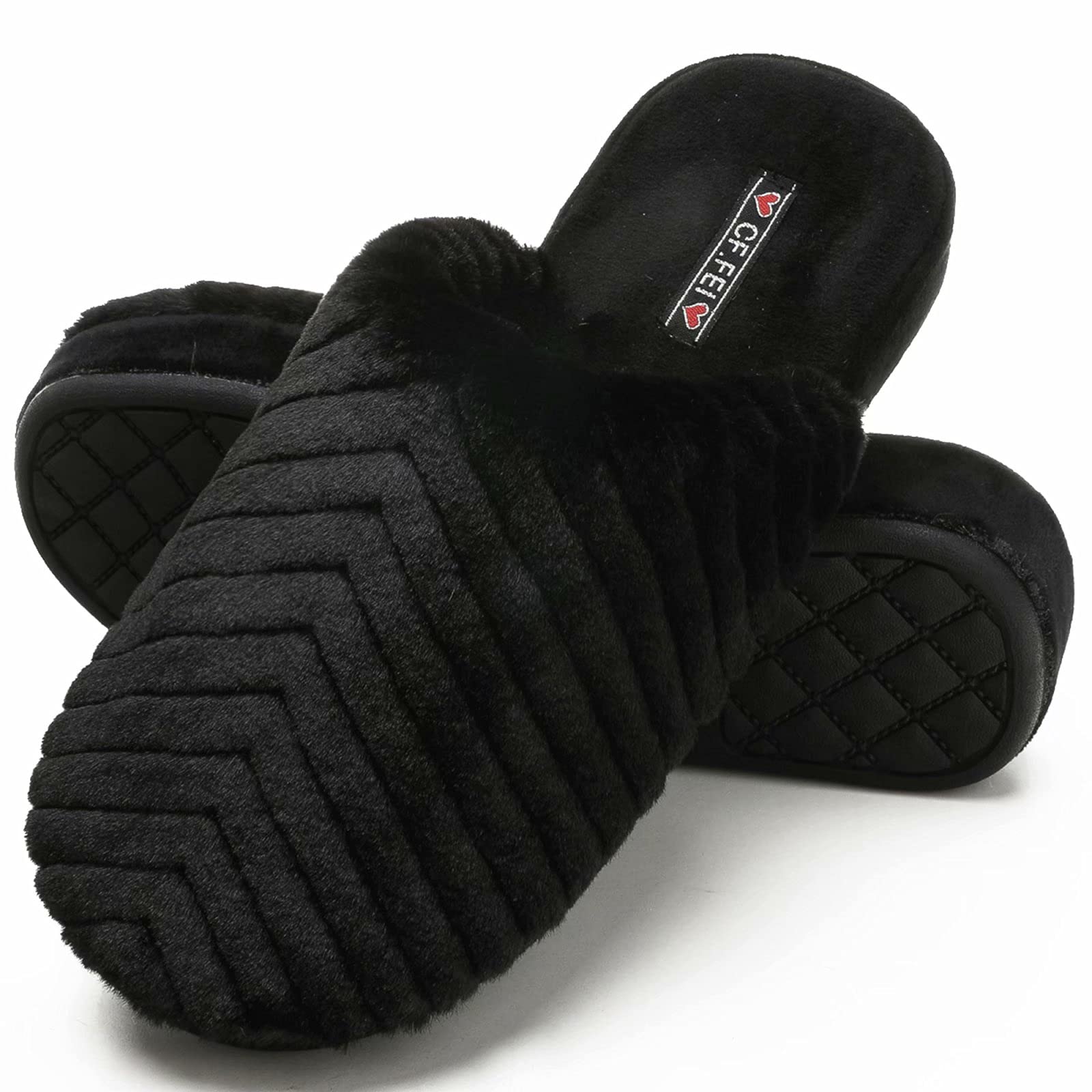 CORIFEI Women's Orthotic Slippers with Arch Support - Faux Fur Memory Foam Insole & Anti-Skid Rubber Sole - Comfortable House Shoes for Indoor & Outdoor Use - Perfect for Plantar Fasciitis, Heel Pain Relief, and All-Day Comfort at Home or Office