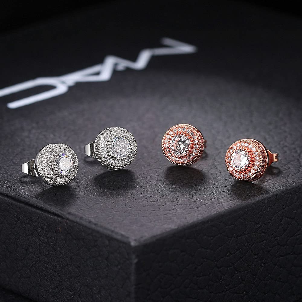 Apzzic Gold Plated Cubic Zirconia Stud Earrings for Men & Women - Hypoallergenic Iced Out Hip Hop Jewelry - Perfect for Parties, Weddings & Everyday Wear