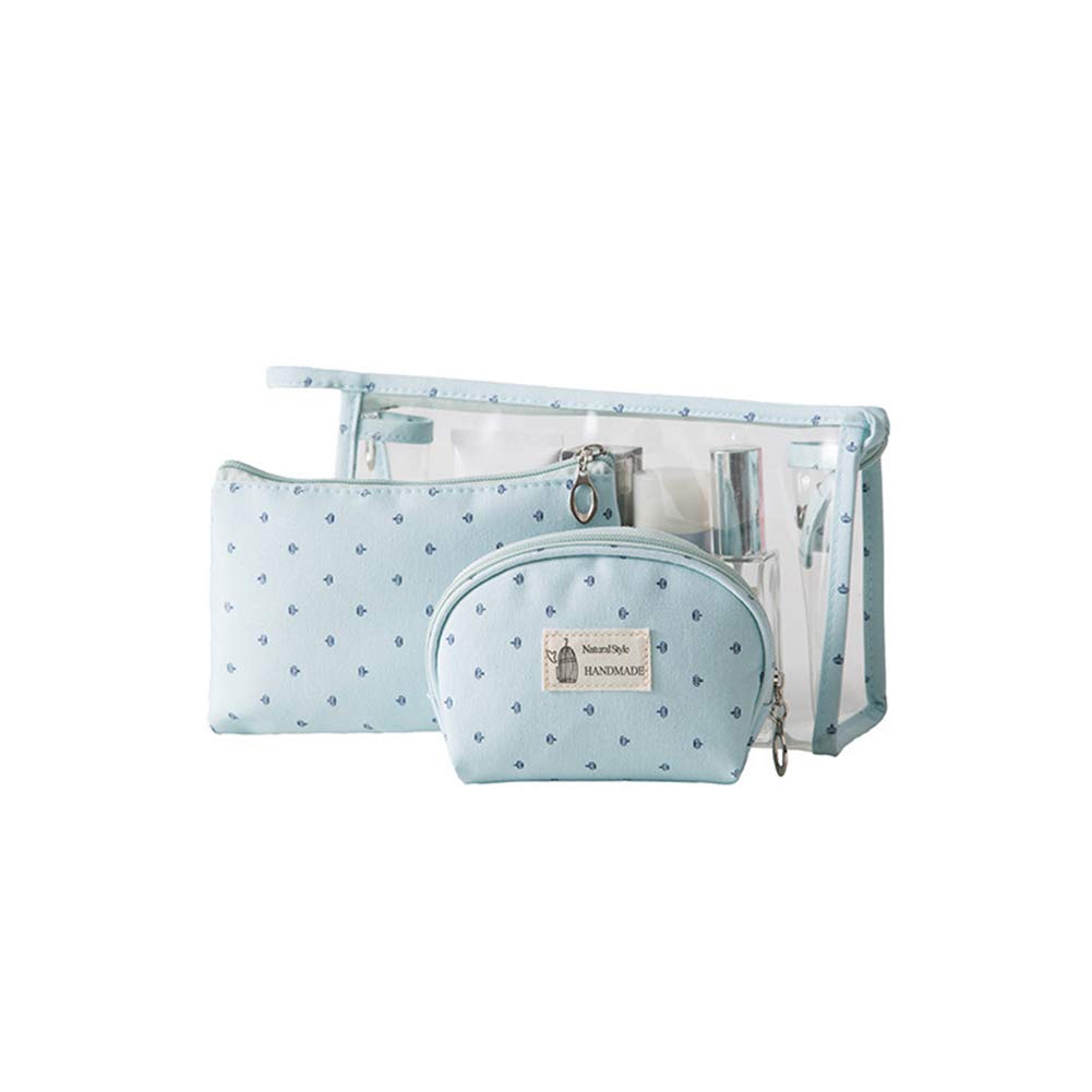 3-Piece Transparent Travel Cosmetic Bag Set for Women - Waterproof Makeup Organizer with Zipper for Cosmetics, Brushes & Toiletry (Blue) - Perfect for Air Travel, Gym, Beach & Daily Organization