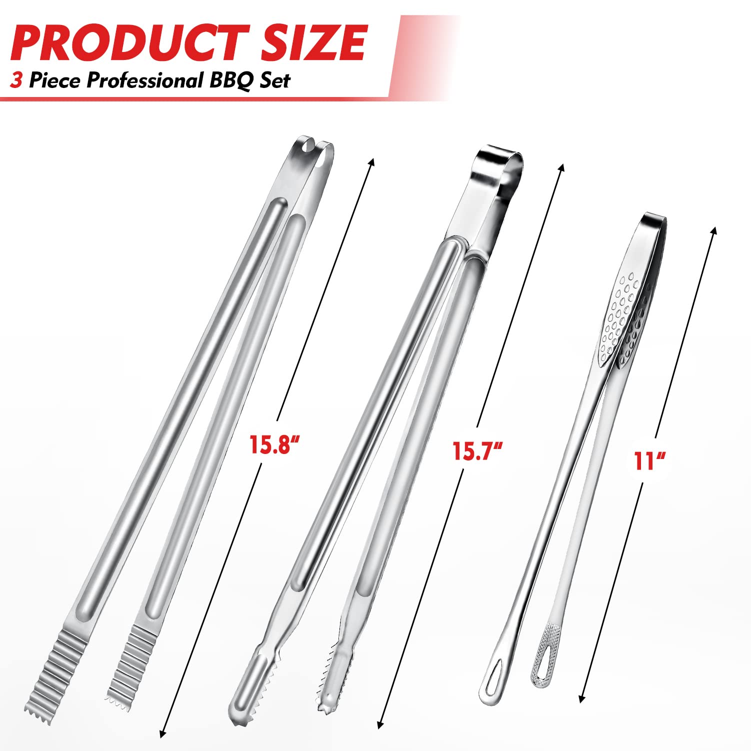 Premium Stainless Steel Grill Tongs Set - 3 Piece Extra Long BBQ Cooking Tongs (12