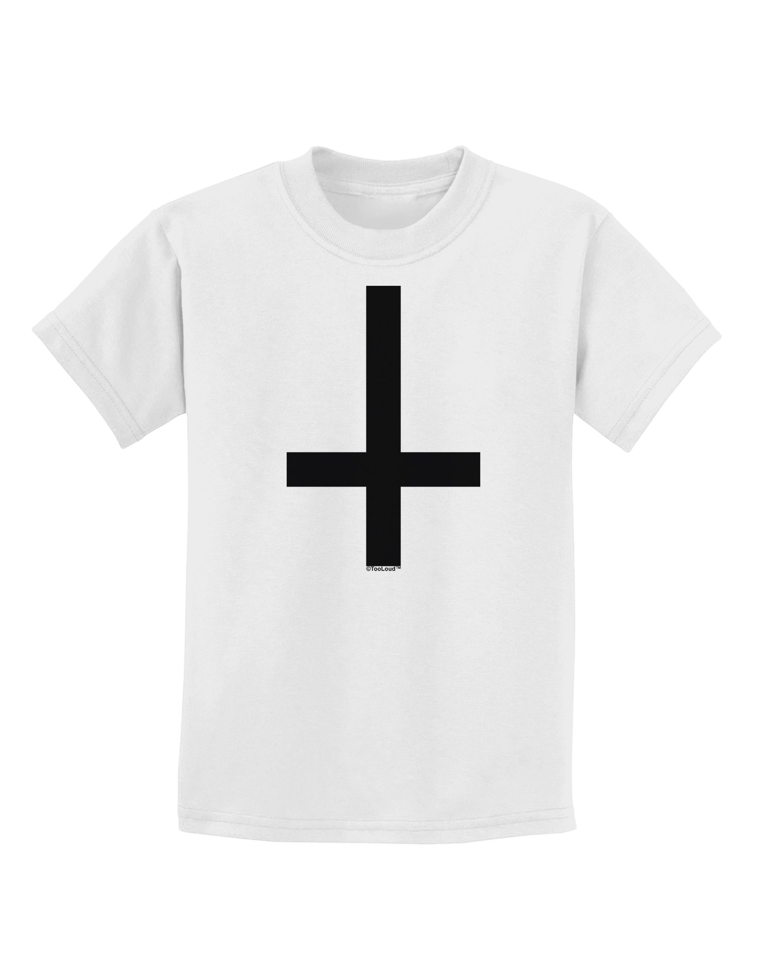 TooLoud Inverted Cross Kids T-Shirt | Gothic Punk Graphic Tee for Boys & Girls | Perfect for Halloween, Concerts & Alternative Fashion