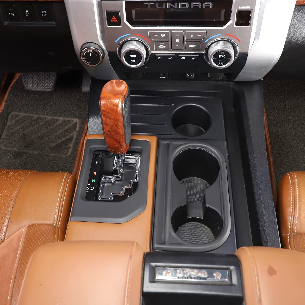 Premium ABS Car Front Seat Central Armrest Cup Holder for Toyota Tundra 2014-2021 - Matte Black Interior Accessory | Durable Cup Holder Cover Frame Trim | Perfect for Road Trips & Daily Commutes