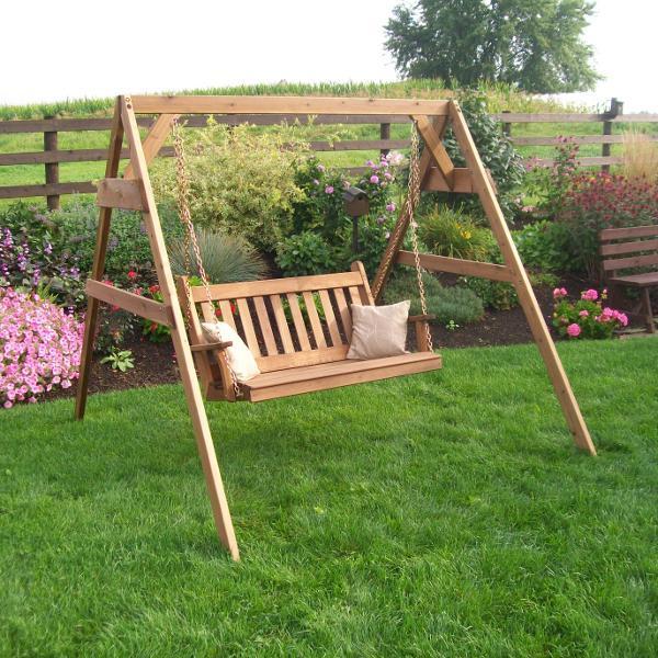 Premium Cedar 2x4 A-Frame Swing Stand for Outdoor Porch Swings & Swing Beds - Heavy Duty Wooden Frame with Included Hangers - Perfect for Backyard, Garden, Patio & Deck Relaxation
