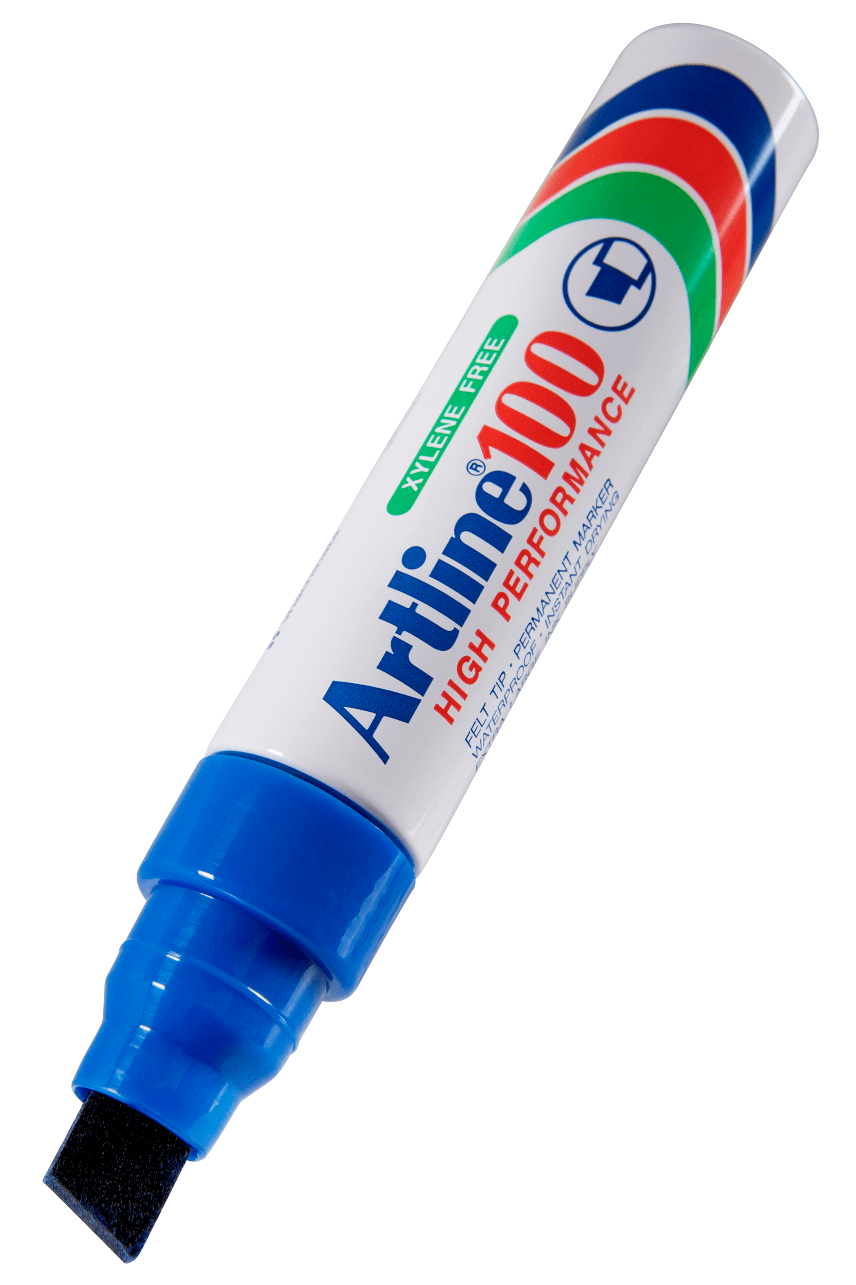 Artline 100 Permanent Marker - Chisel Tip, Blue Ink, Pack of 6 - Ideal for Office, School, Crafting & DIY Projects
